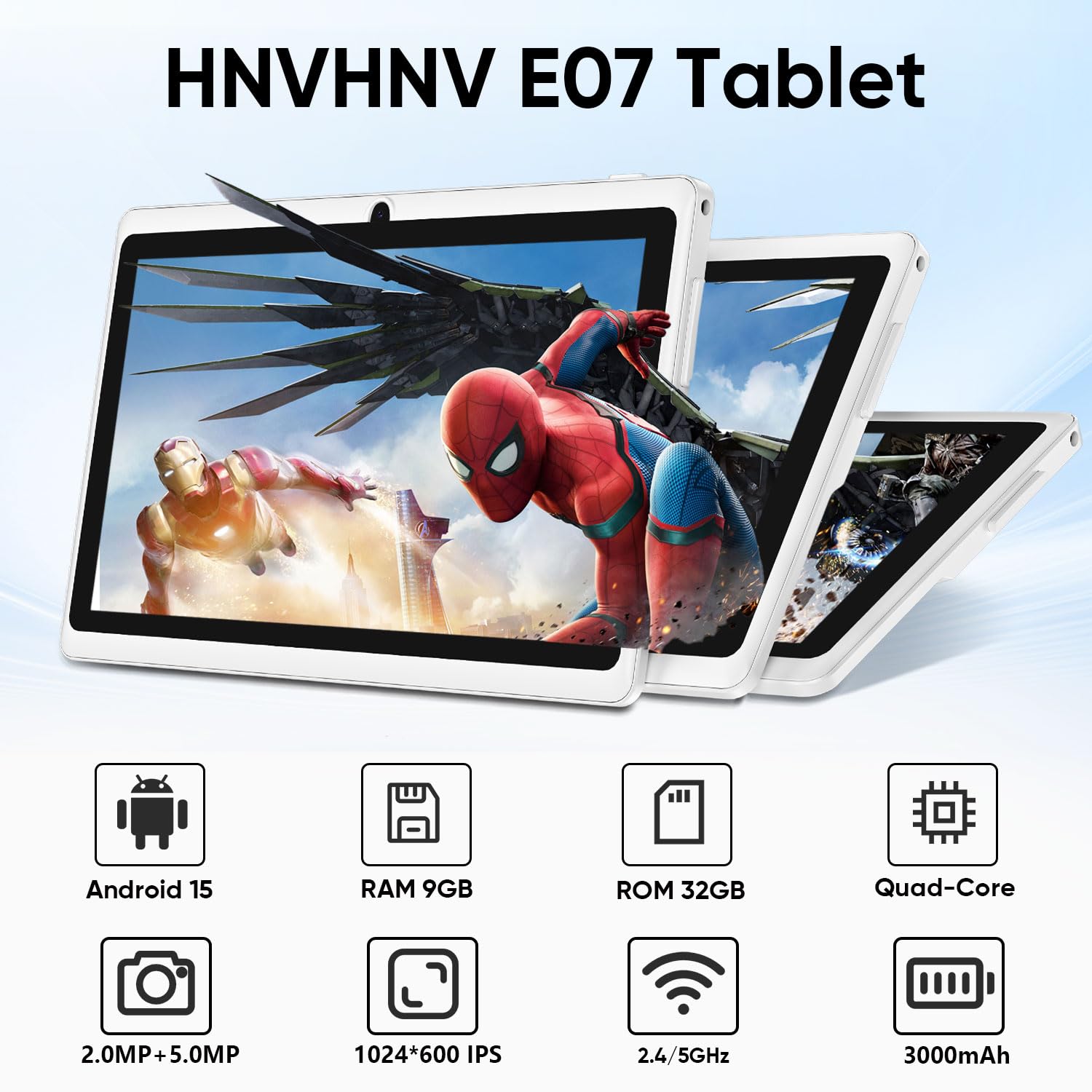 Hnvhnv Android 15 Tablet 7 Inch Tablet, 9Gb Ram 32Gb Rom 1Tb Expansion, Quad-Core Processor, Dual Camera, 5G/2.4G Wifi, Bluetoot