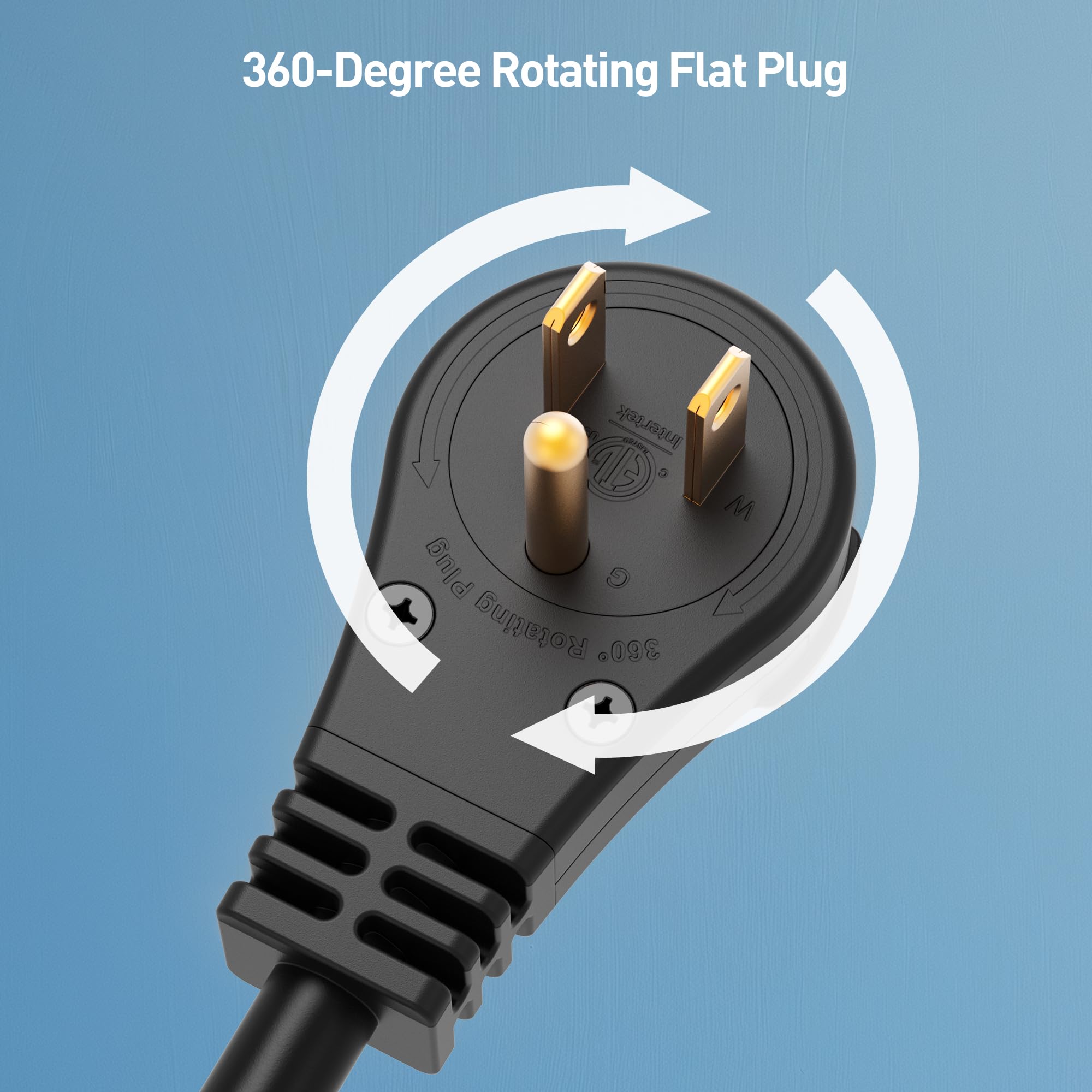 [Etl Listed] Cable Matters 2 Pack 16 Awg 360 Rotating Flat Plug Short Extension Cord   1Ft, Low Profile 3 Prong Power Extension
