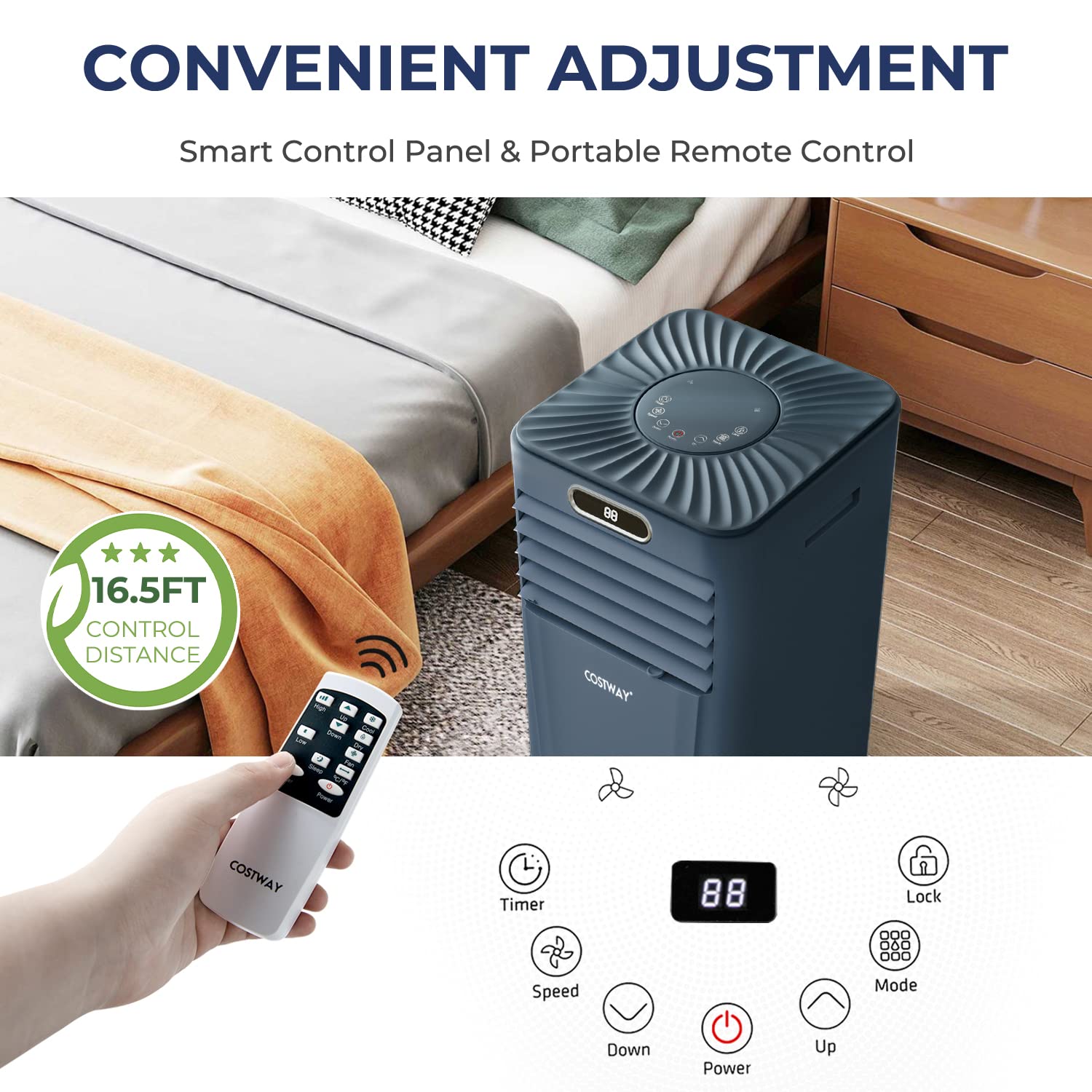 Costway Portable Air Conditioner, 10000Btu Air Cooler With Drying/Fan/Sleep Mode, 2 Speeds, 24H Timer, For Home & Office, Cools