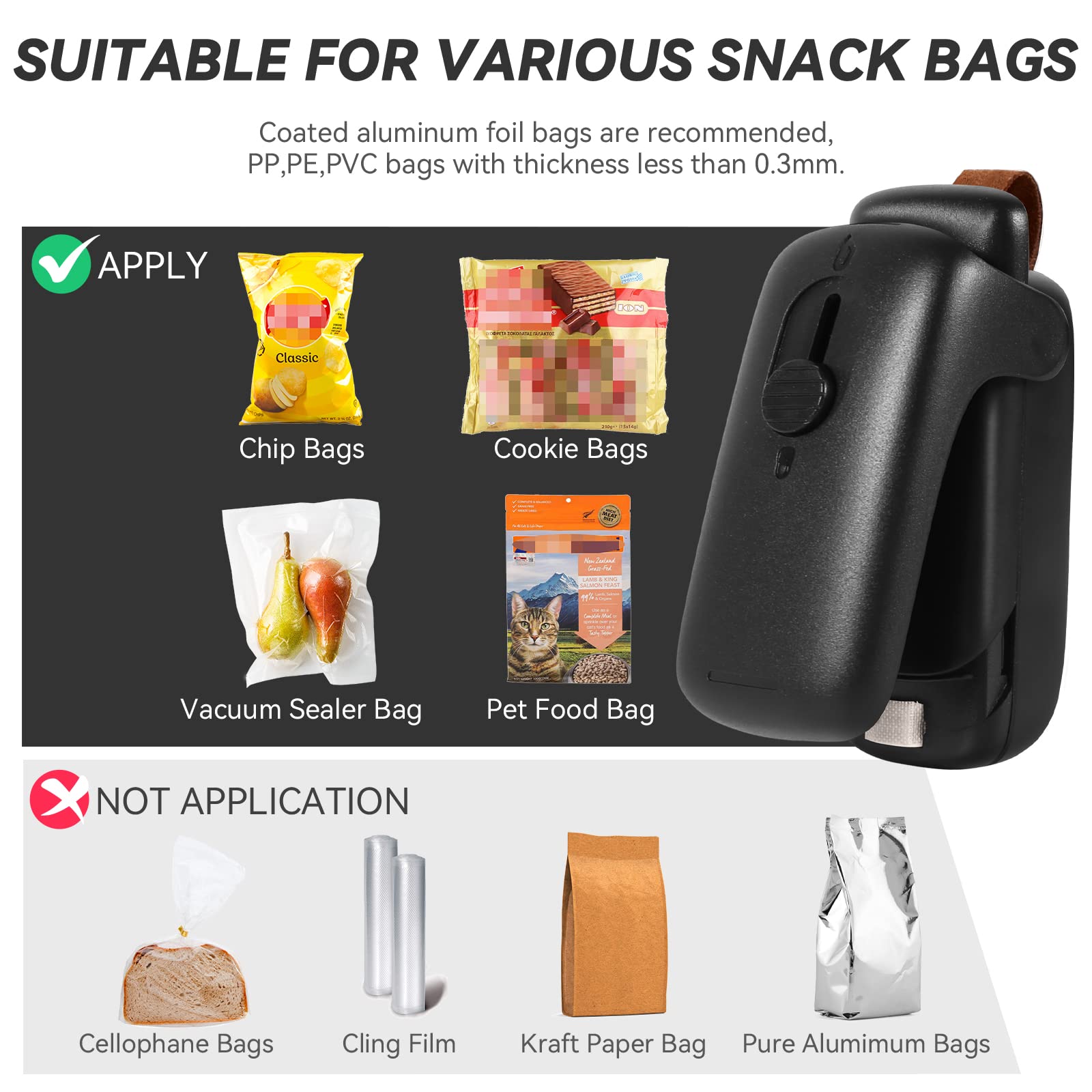 Mini Bag Sealer, Romsto Handheld Heat Vacuum Sealer, 2 In 1 Heat Sealer And Cutter With Lanyard, Portable Bag Resealer Machine F