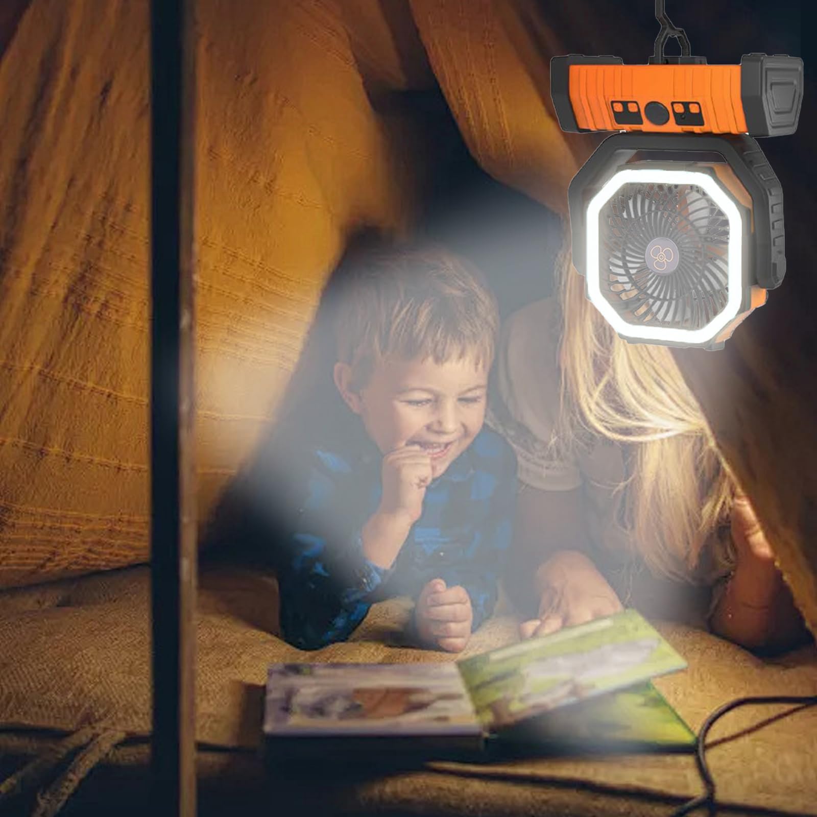 Rechargeable Fan,Operated Camping Battery Powered Fan With Hook&Bright Led Light,Remote Control Timer Auto Oscillation Cordless