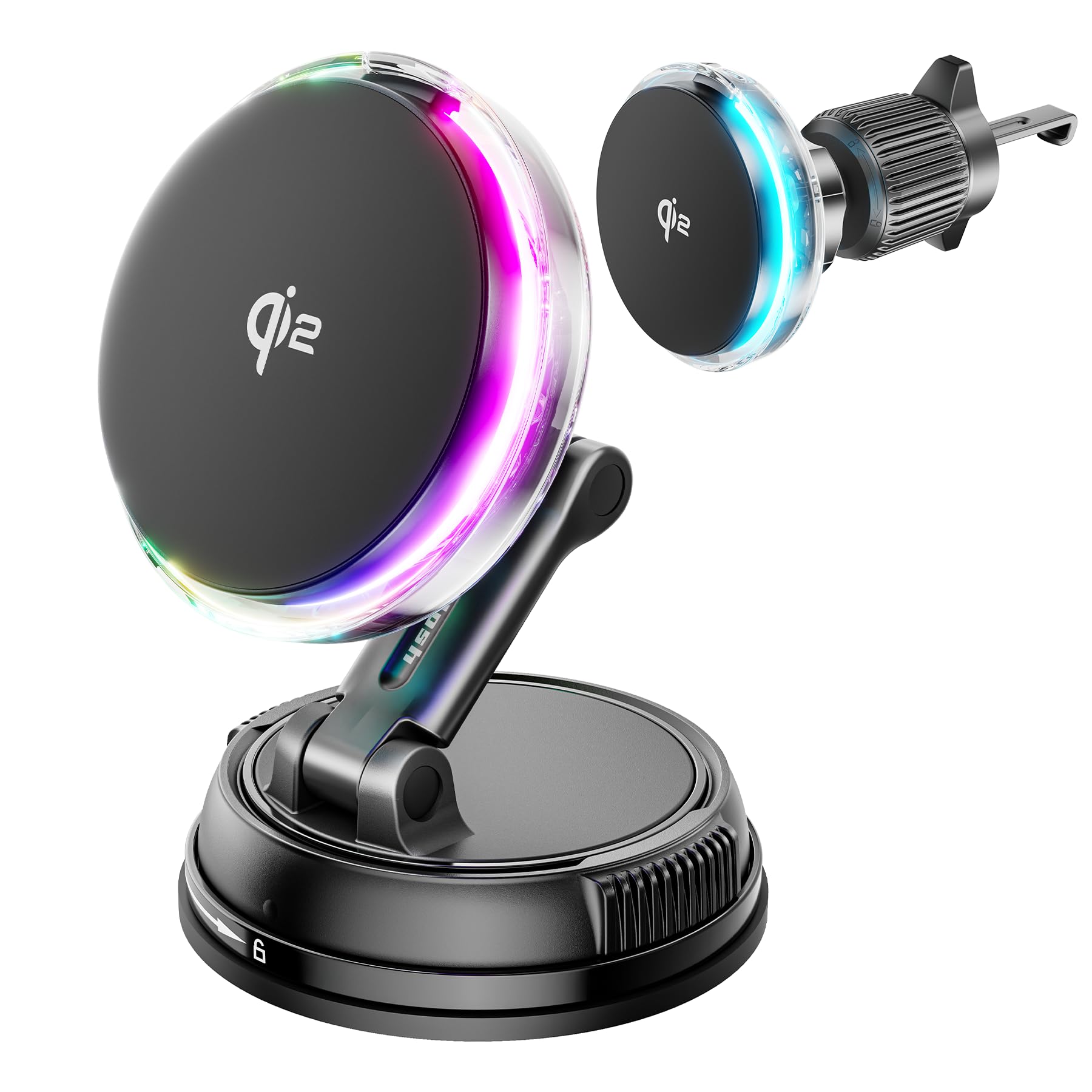 For Qi2 15W Magsafe Car Mount Charger With Cooling Fan, [Rapid Charging Cooler With Rgb Lights], 78+Lbs Stronger Suction Wireles