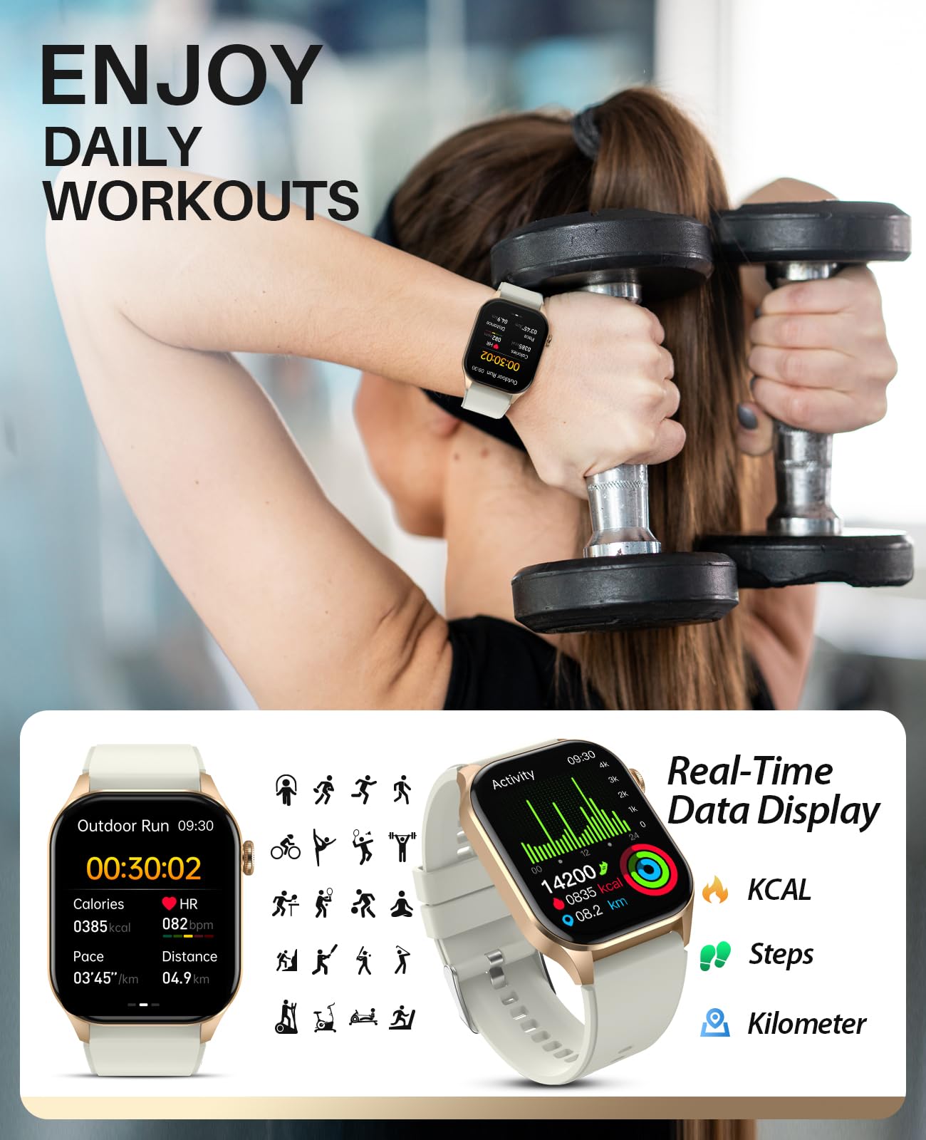 Smart Watch For Women, Bluetooth Call, 2.04 '' Amoled Display, 24/7 Heart Rate, Blood Oxygen Blood Pressure Sleep, 136+ Sports M