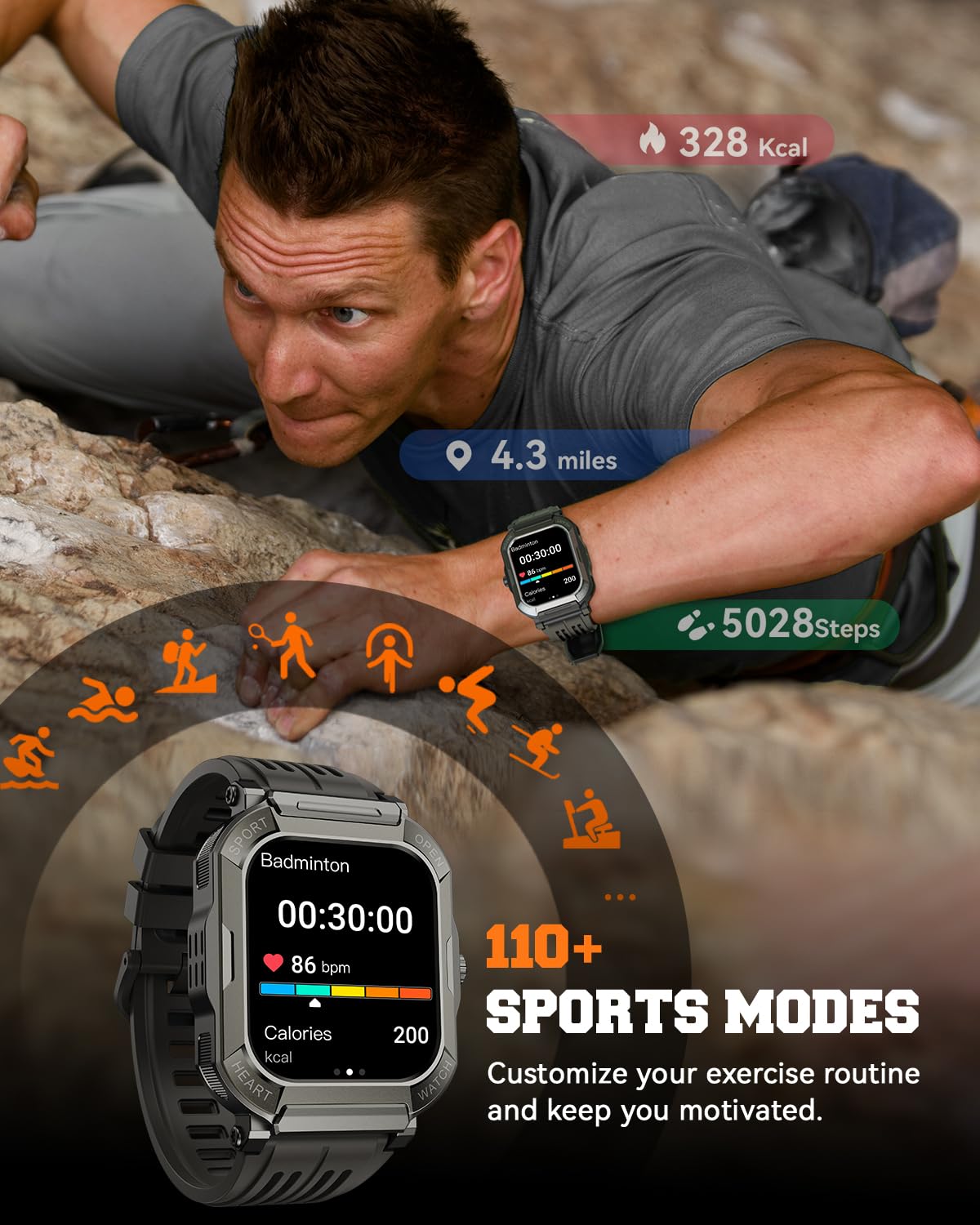 Military Smart Watches For Men (Answer/Make Calls),1.91'' Fitness Smart Watch For Android And Iphone,Ip68 Waterproof Fitness Tra