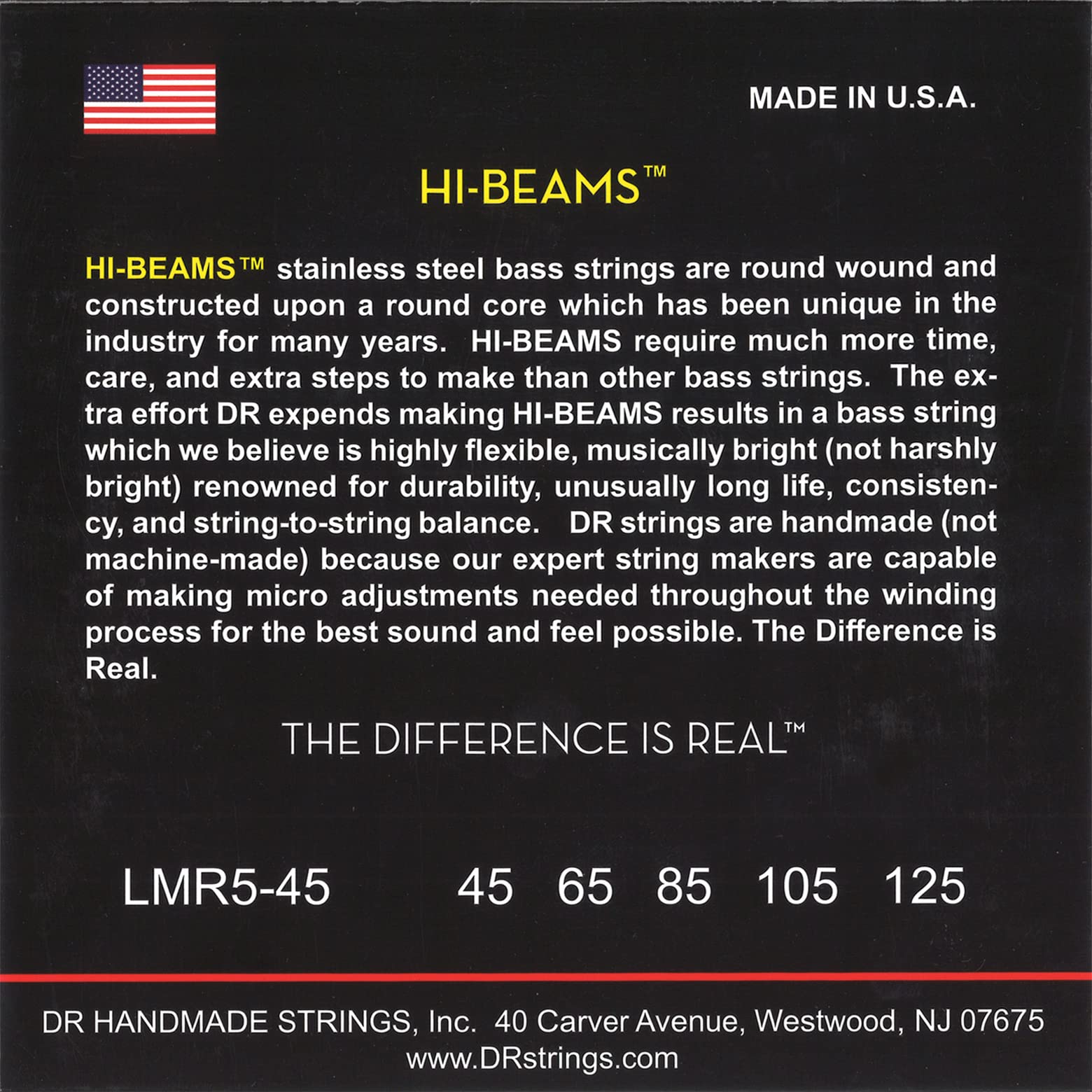 Dr Strings Hi Beams   Stainless Steel 5 String Bass Guitar Strings X Long Scale, 45 125, Round Core
