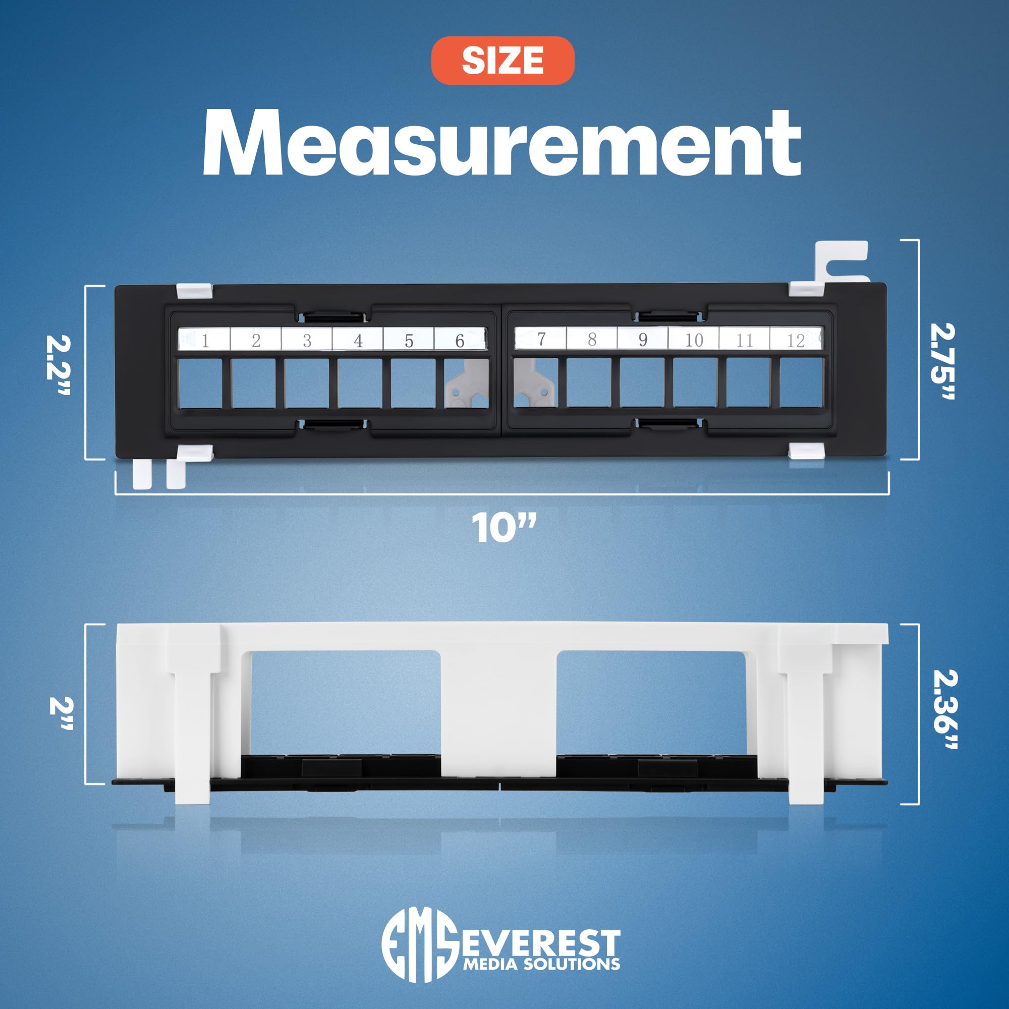 Everest Media Solutions 12 Port Keystone Patch Panel (1 Pack)   Use With Slim Profile Keystones Only (Wider Jacks May Not Fit Si