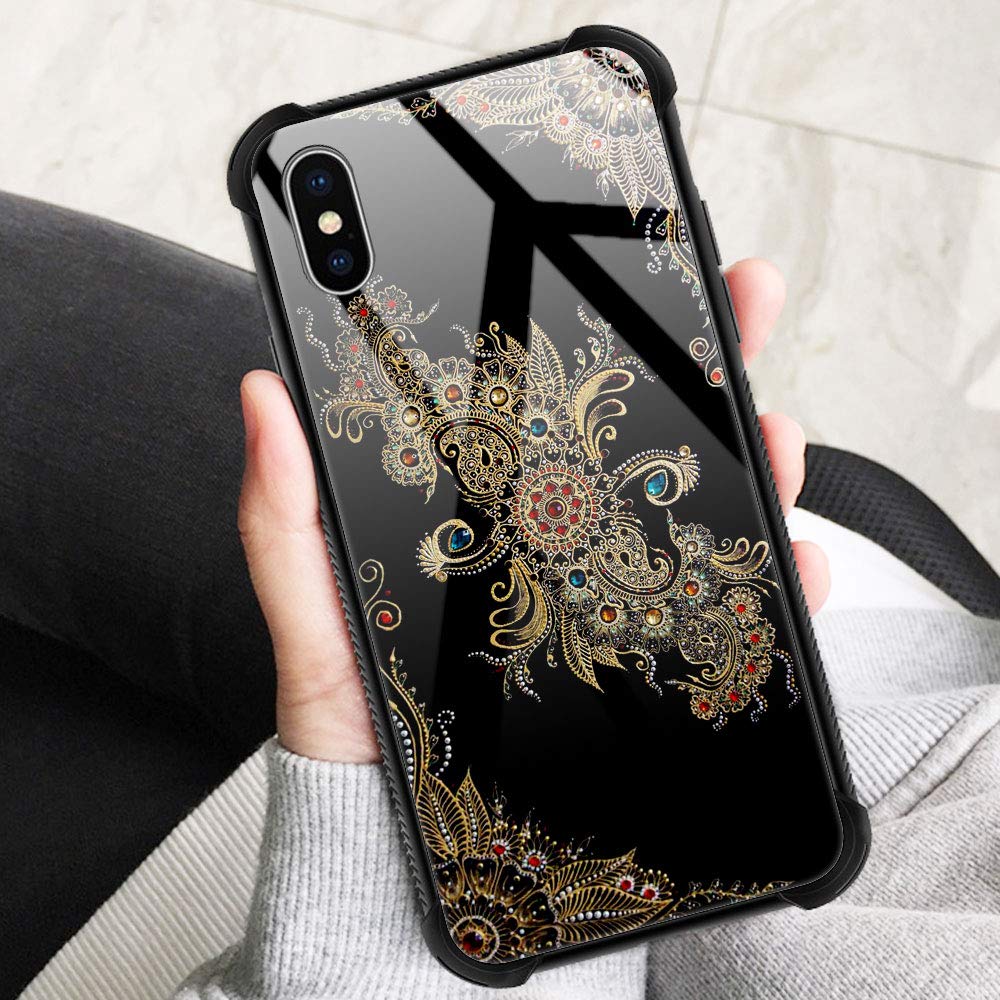 ZHEGAILIAN Diamond Mandala Anti-Scratch Organic Glass Case for iPhone XR 6.1 inch Golden TPU