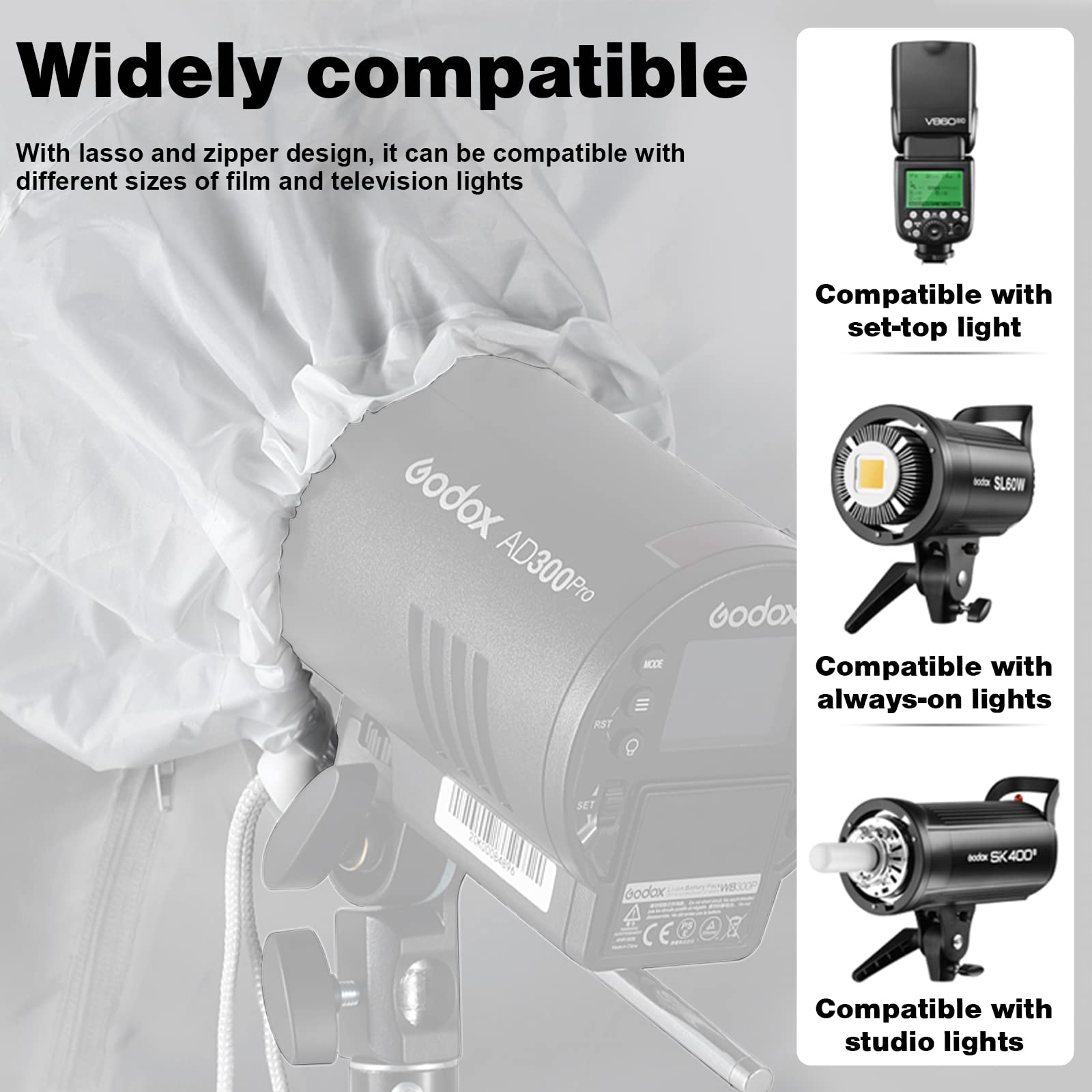 Godox Ubl 85S 85Cm 33.4    Black Silver Reflective Umbrella Photography Studio Soft Light Umbrella With Large Diffuser Cover For