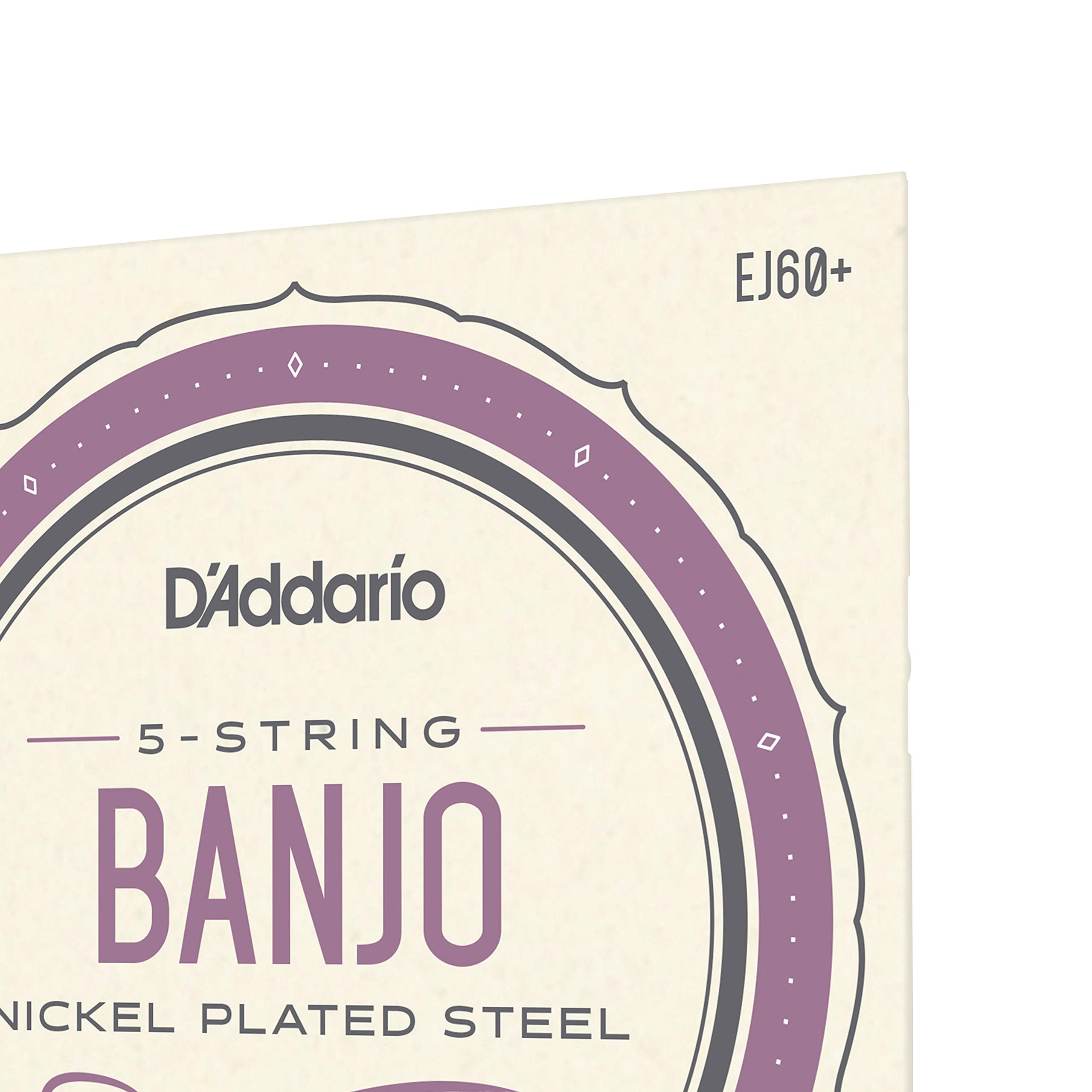 D'Addario Banjo Strings, Nickel Plated Steel, Ej60+, Light Plus Gauge 9.5 20, 5 String Set, Pack Of 1