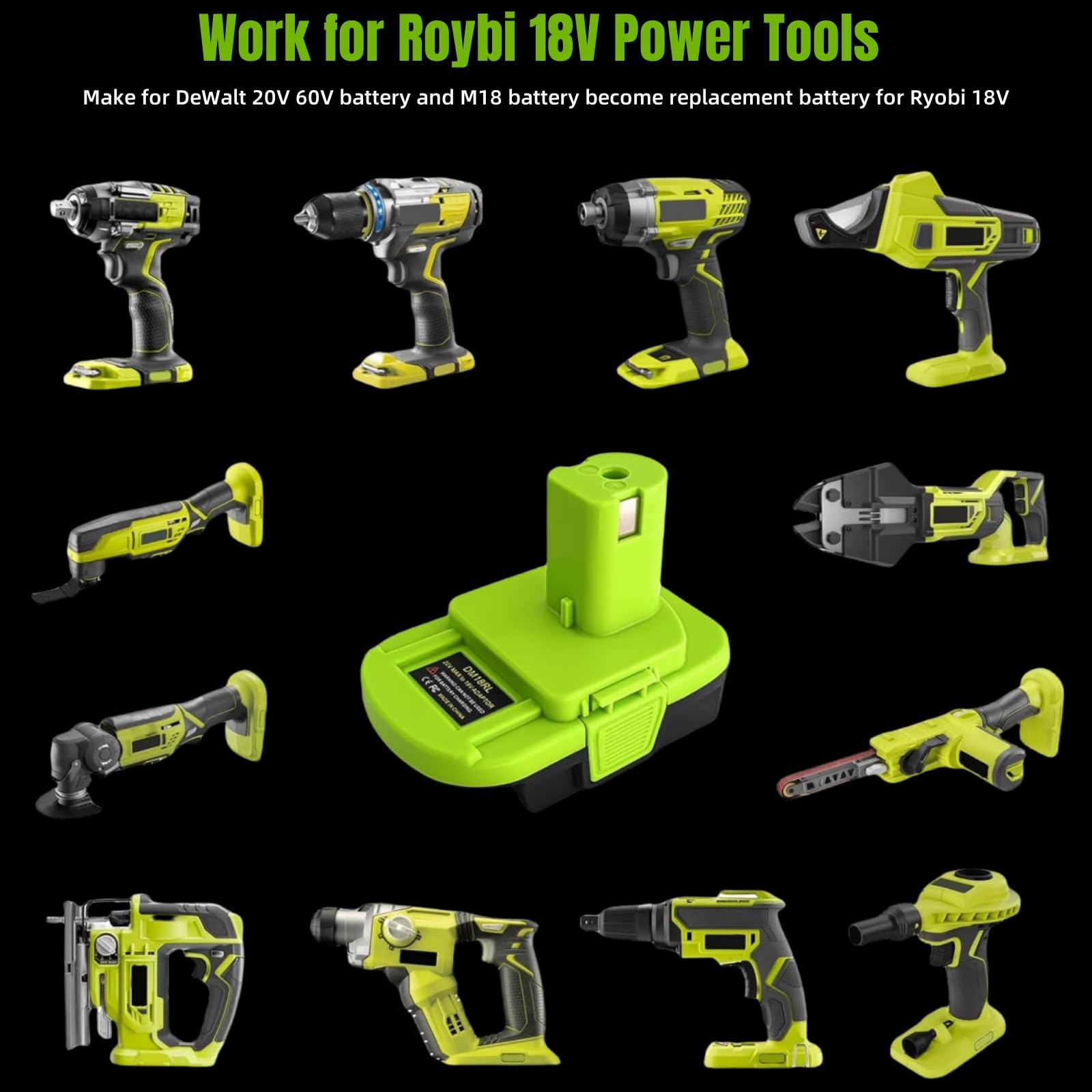 For Dewalt To Ryobi Battery Adapter, Convert For Dewalt To Work For Ryobi 18V P107 P108 Battery Tools, With 5V 2.1A Max Usb Outp