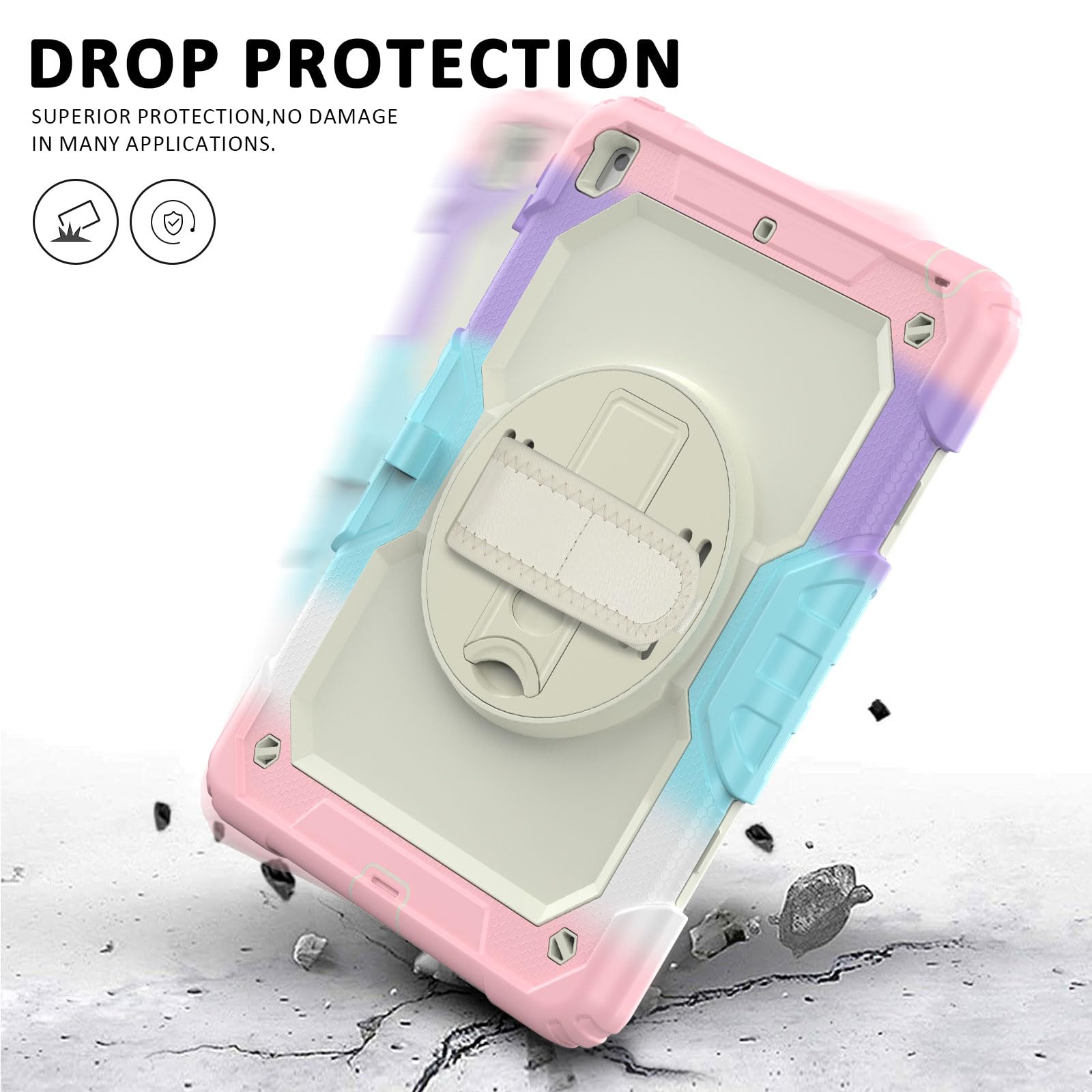 Ambison Case For Ipad 9Th/8Th/7Th Generation 10.2'' 2021/2020/2019, [Kid Proof] Full Body Protective Case With 9H Tempered Glass Screen Protector, 360� Rotatable Kickstand & Hand Strap (Light Pink)