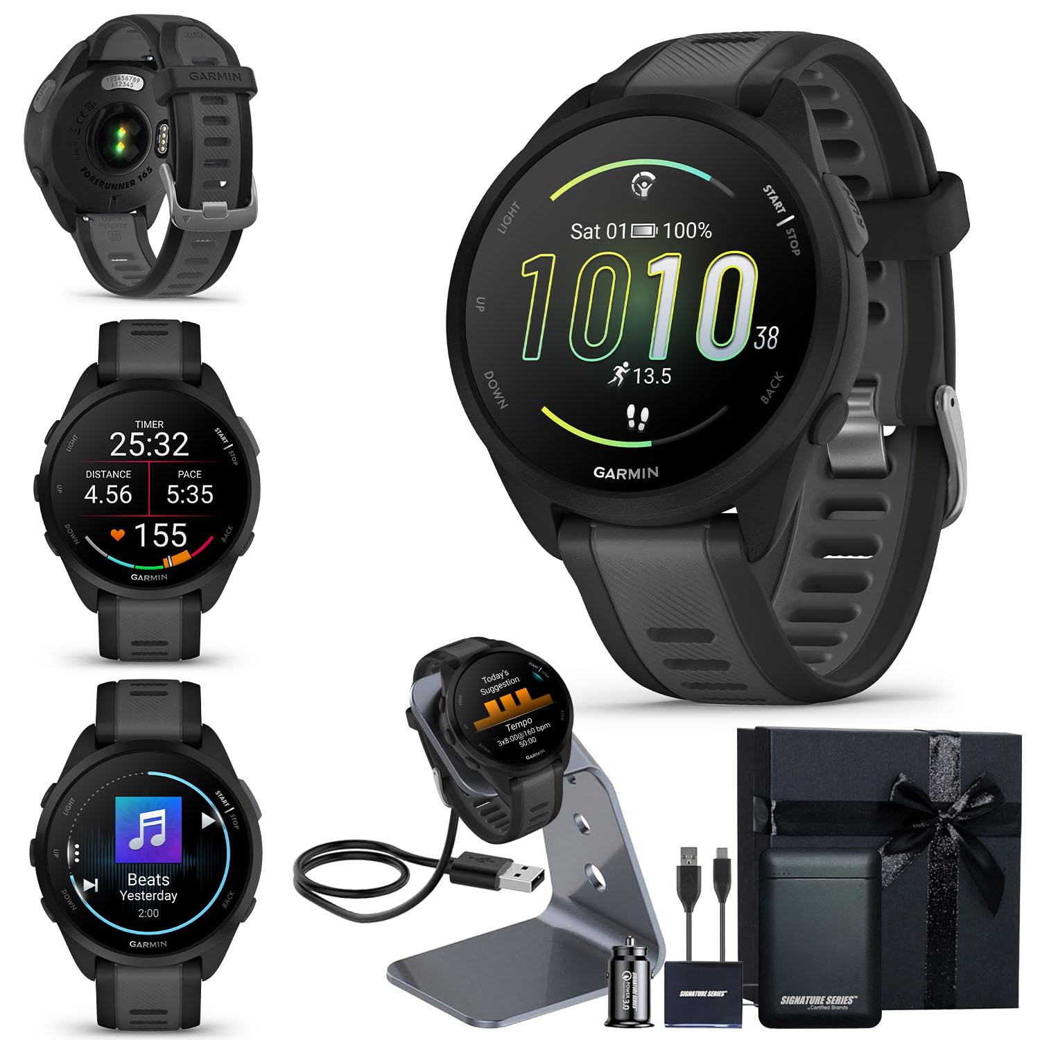 Garmin Forerunner 165 Music GPS Running Smartwatch, Black/Slate Gray | Advanced Health and Fitness Insights, Sleep Coach, Traini
