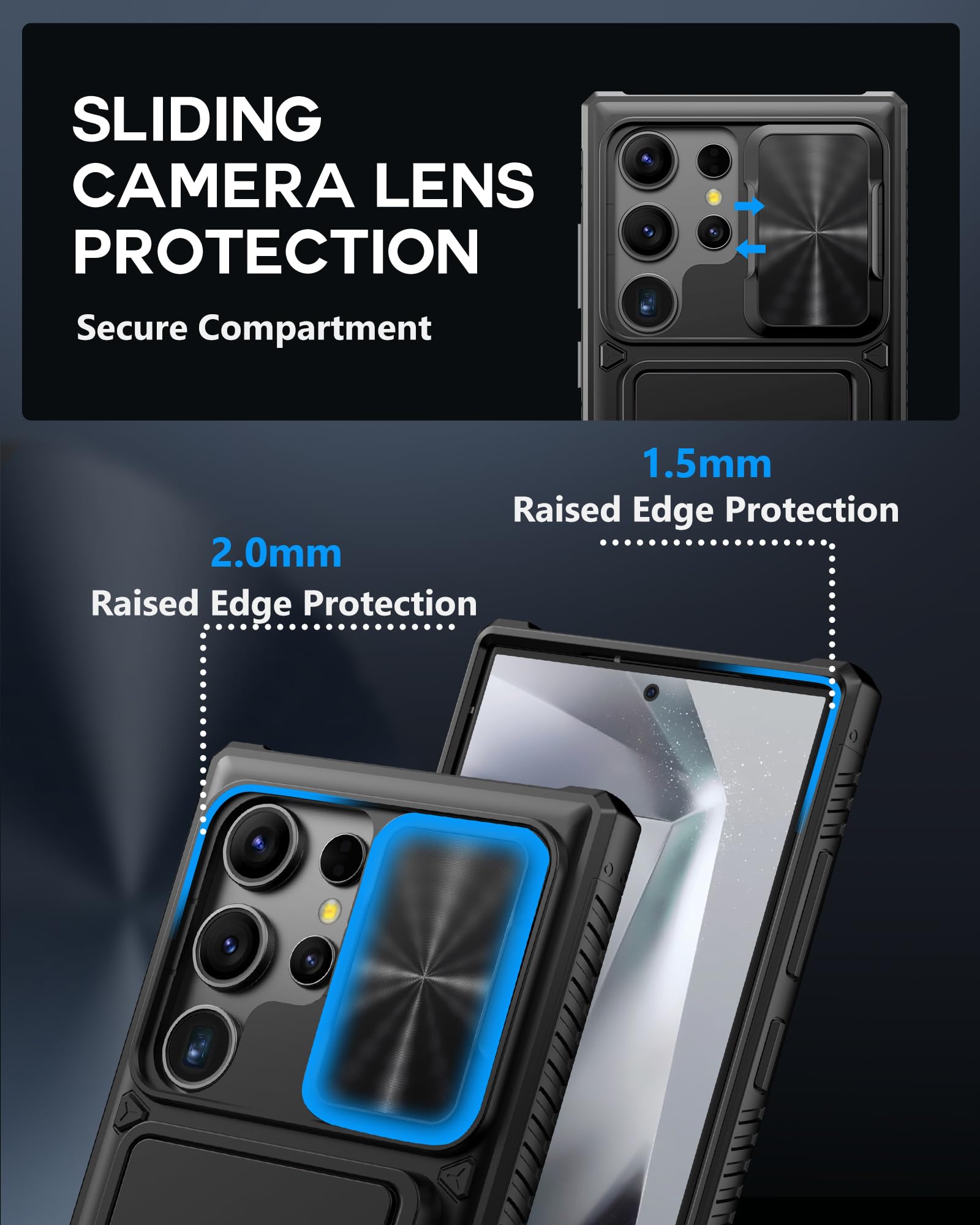 Atatoo For Samsung Galaxy S24 Ultra Case Wallet, Built In Card Holder(Store 4 5 Cards) & Slide Camera Cover & Kickstand, Militar