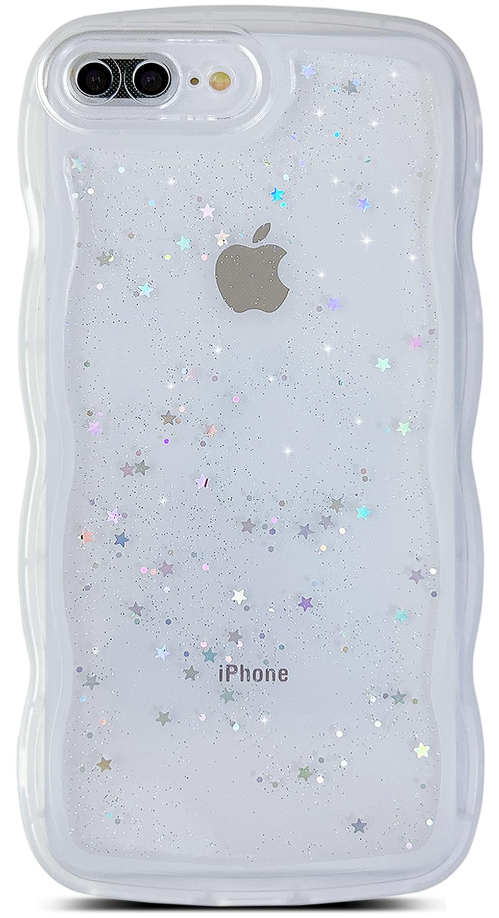 Qokey For Iphone 7 Plus Case,For Iphone 8 Plus Case,Curly Wave Design Transparent Bling Glitter Star Shiny Case, Cute Clear Full