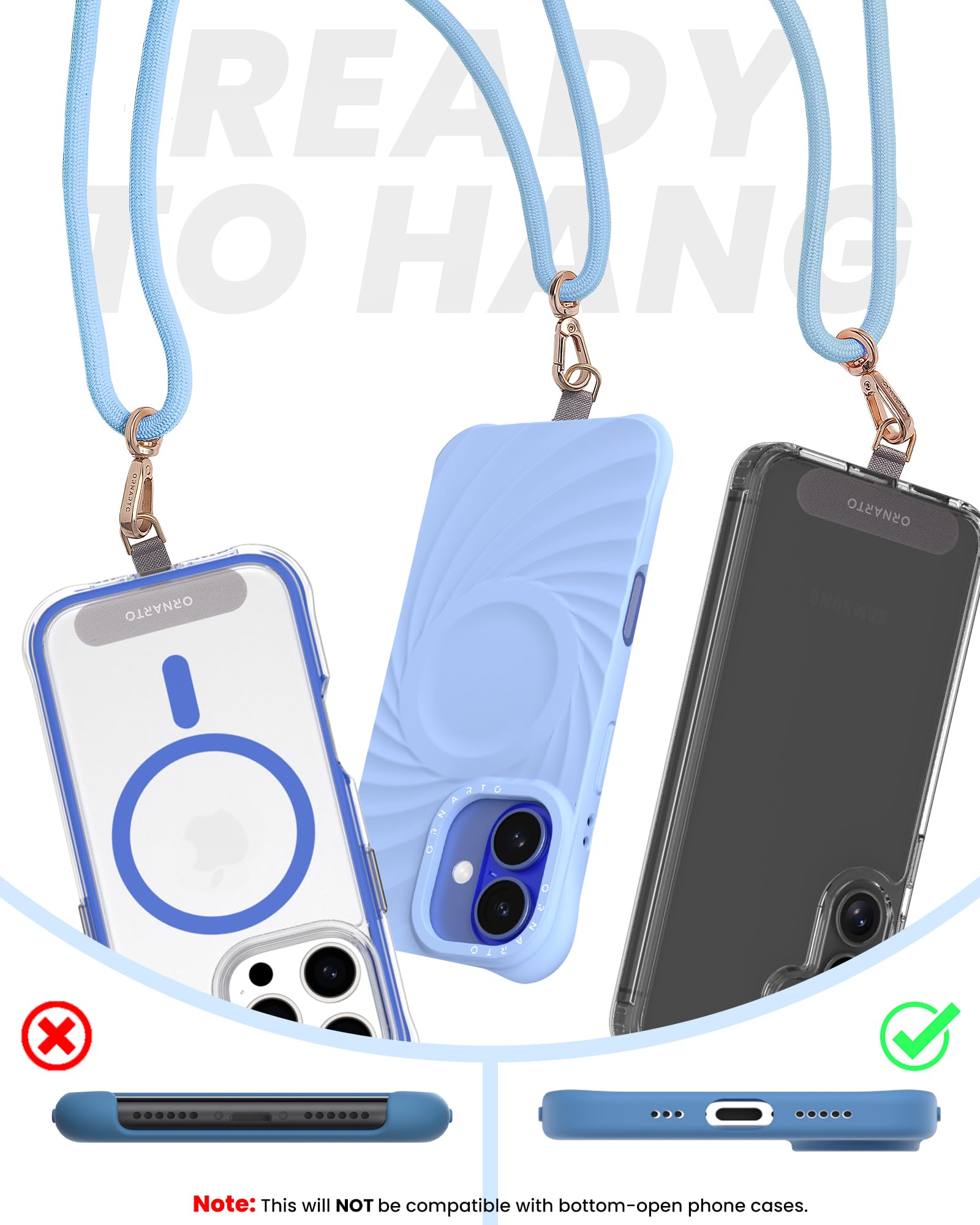 Ornarto Adjustable Phone Lanyard - Crossbody & Wrist Strap, Durable & Skin-Friendly, Universal Fit For All Phones, Blue