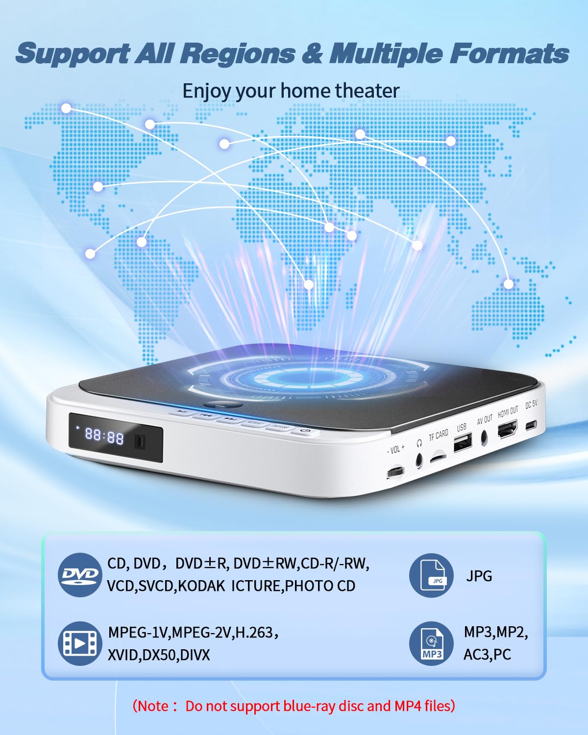 Hdmi Dvd Players For Tv, Desobry 1080P Hd Mini Dvd Player, Small Dvd Player For Tv With All Region Free, Compact Dvd Player For