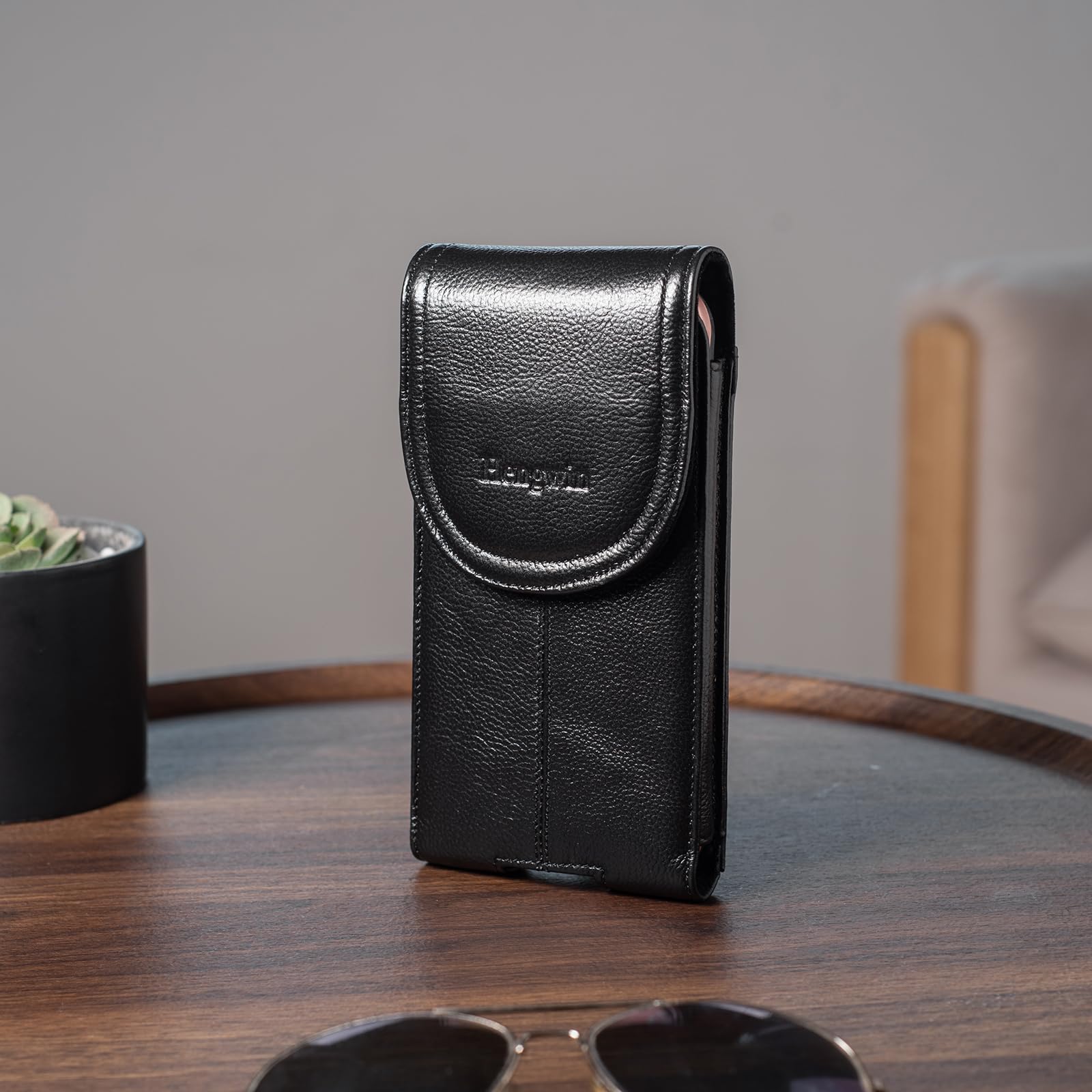 Hengwin Genuine Leather Cell Phone Holster For Belt Men, Vertical Phone Holder Belt Pouch Fits For Iphone 15 Pro Max 14 Pro Max