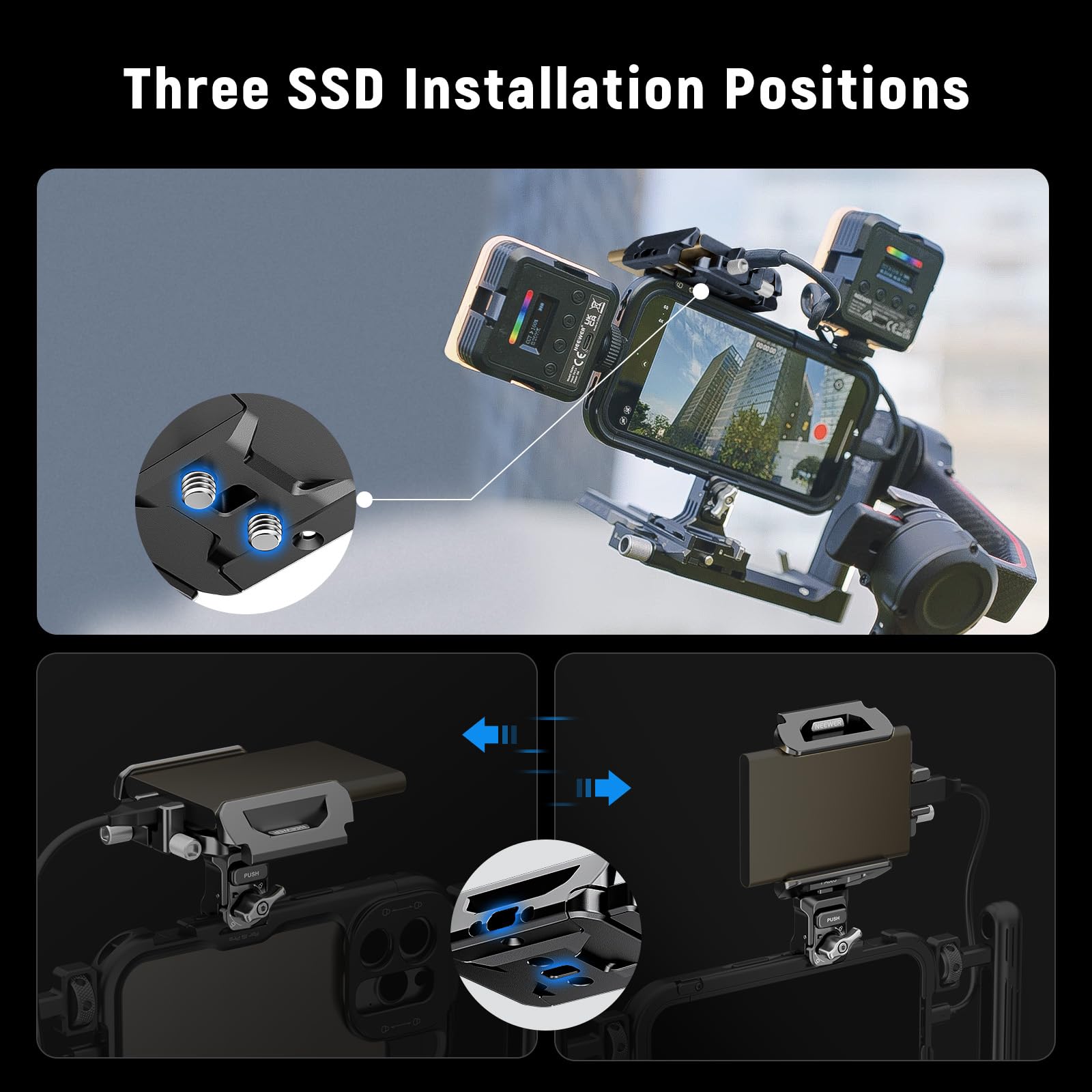 Neewer Ssd Holder 40-65Mm Quick Release Ssd Bracket Mount With Cable Clamp Compatible With Smallrig Phone Cage For 16 Pro Max 15