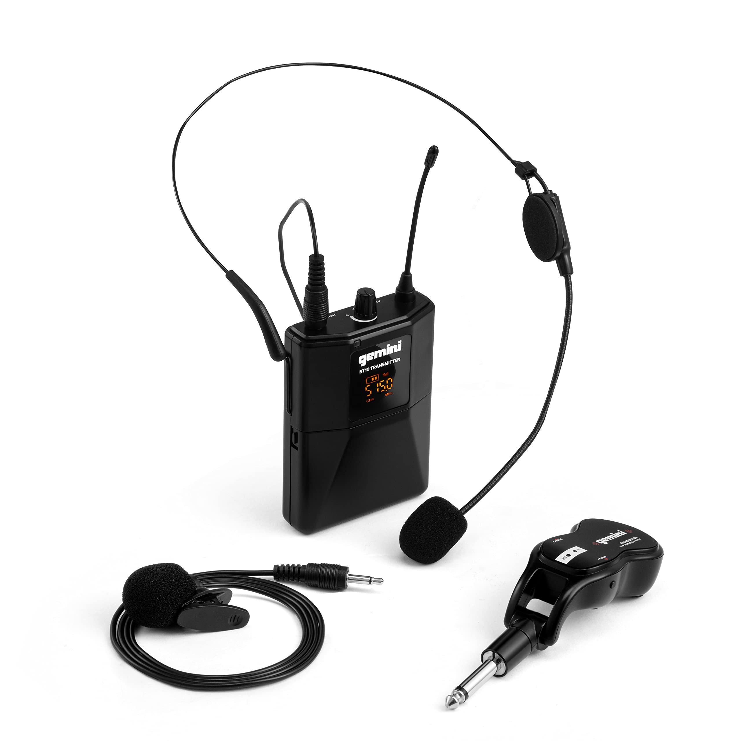 Gemini Sound GMUHSL100 Professional Wireless Headset Lavalier Rechargeable Battery Powered Microphone with Instant Plug & Play 