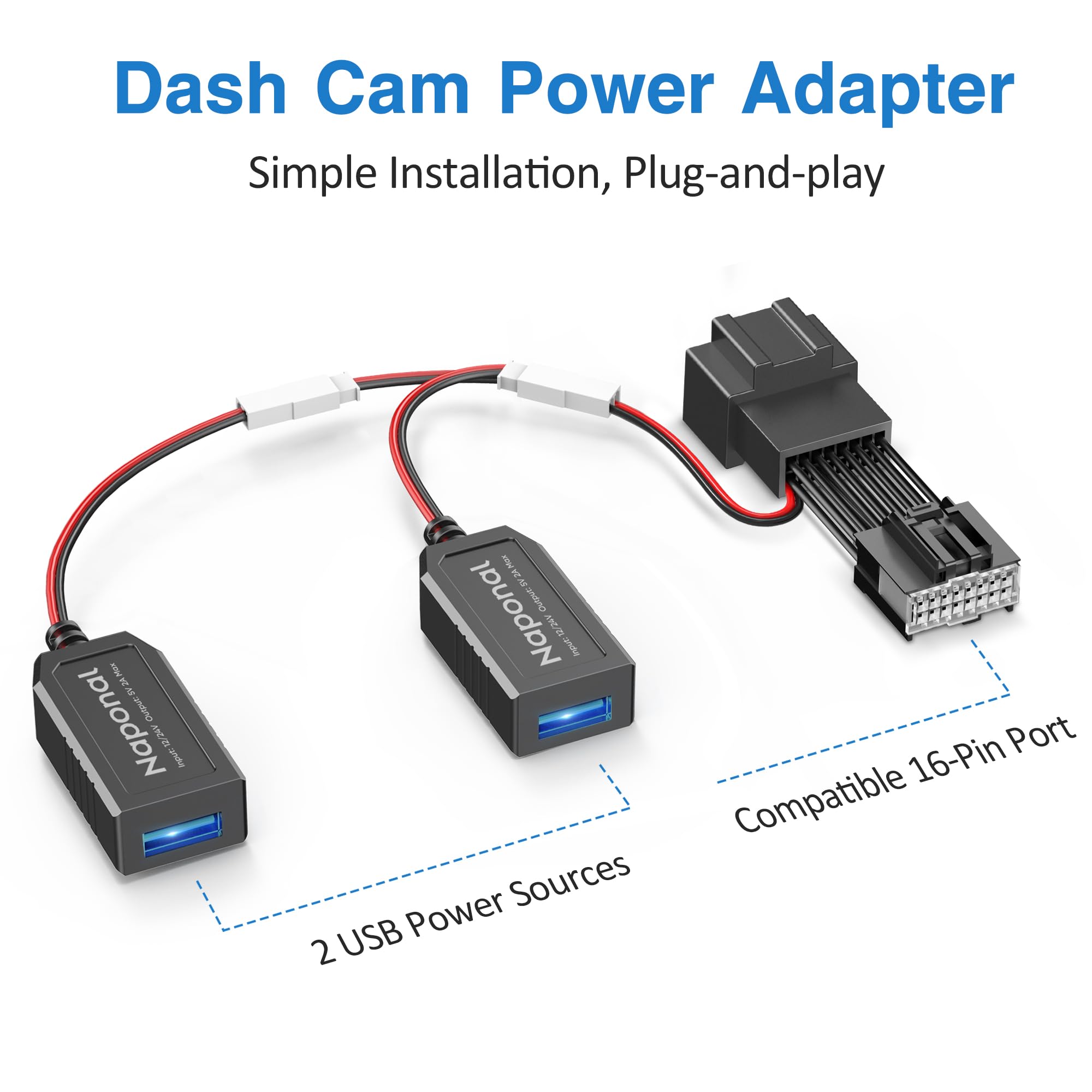 Naponal Gps Dashcam Power Adapter, (16Pin Type A Connector) Mirror Camera Radar Charger Station Gps Dash Cam Charger Cable For S