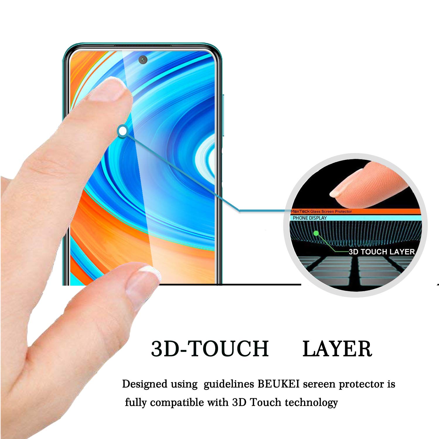 Beukei (3 Pack) For Xiaomi Redmi Note 9S / Redmi Note 9 Pro 5G / Redmi Note 9 Pro Screen Protector Tempered Glass, Anti Scratch,