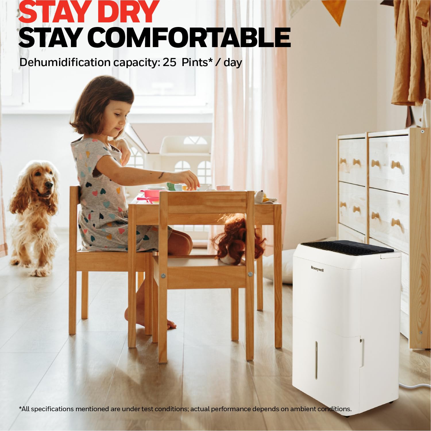 Honeywell 25-Pint Energy Star Dehumidifier For 1,500 Sq Ft - Laundry Mode, Auto-Comfort Mode & Thermal Overload Protection, Tpfi