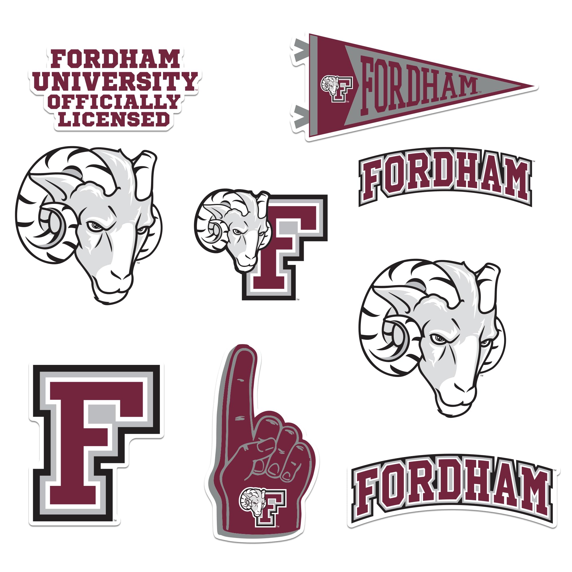 Fordham University 8Ct Vinyl Large Deluxe Stickers Variety Pack   Laptop, Water Bottle, Scrapbooking, Tablet, Skateboard, Indoor