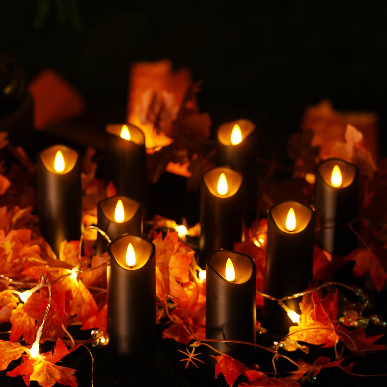 Homemory Black Flameless Candles, Halloween Candles, Battery Operated Candles, Led Pillar Candles With Remote Control And Timers