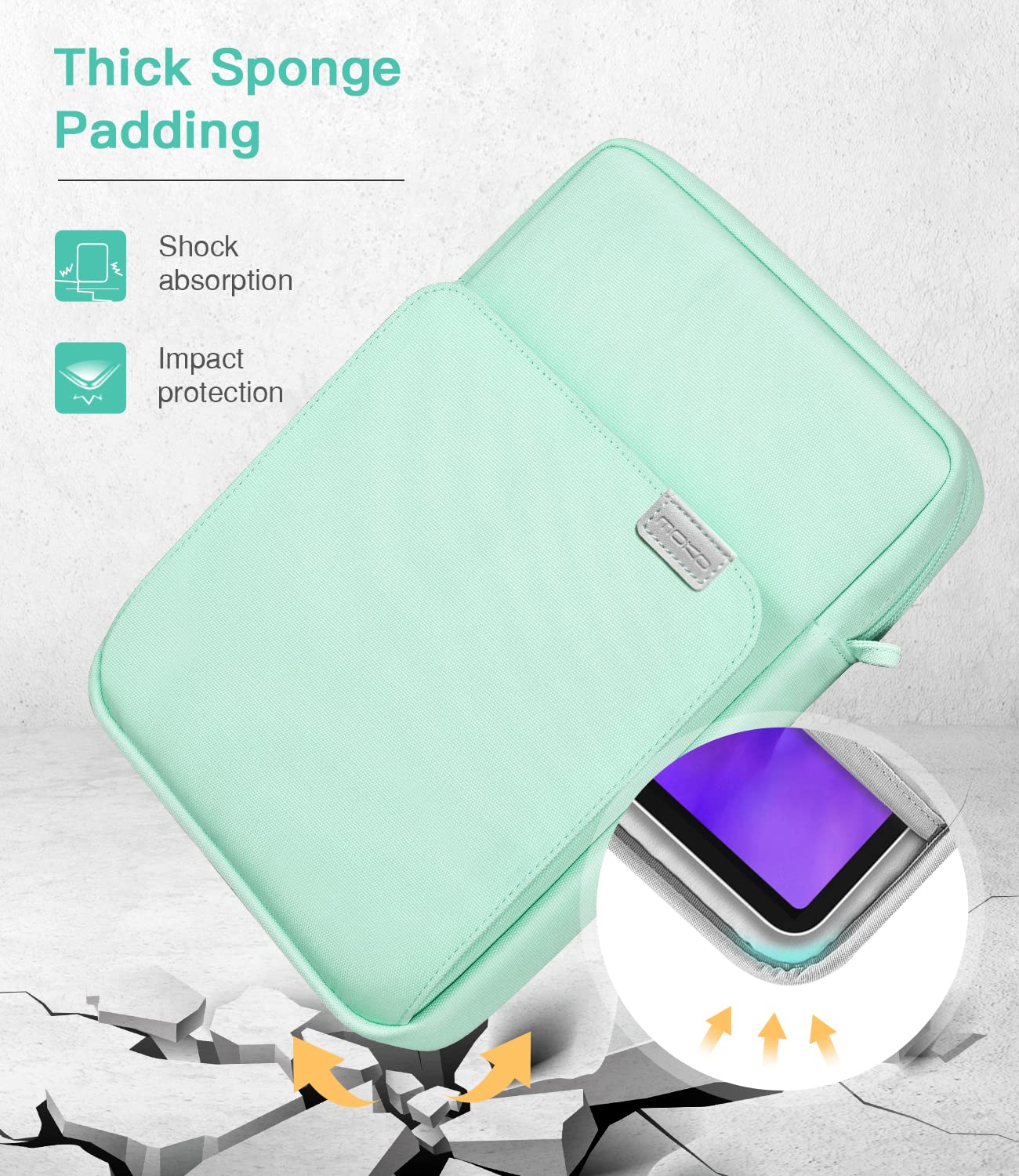 MoKo 9 11 Inch Tablet Sleeve Bag Handle Carrying Case with Shoulder Strap Fits New 11 inch iPad Pro M4/iPad Air M2, iPad 10th 10.9, iPad 9/8/7th 10.2, iPad Air 5/4th 10.9, Tab S8/S9 11, Mint Green