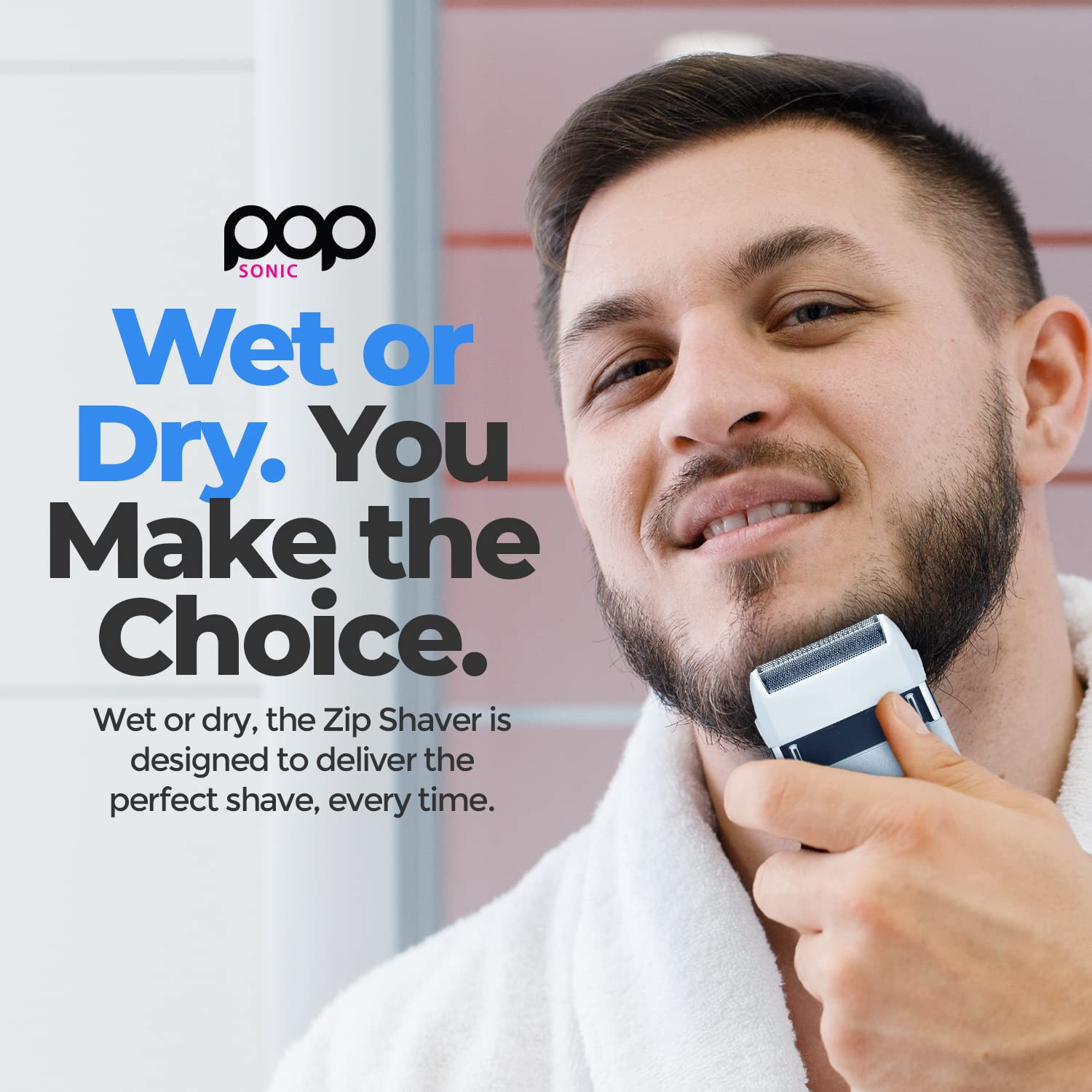 Pop Sonic Zip Compact Shaver For Men   Advanced Foil Technology Men'S Electric Shavers   White/Grey Splash Proof Face Shaver   W