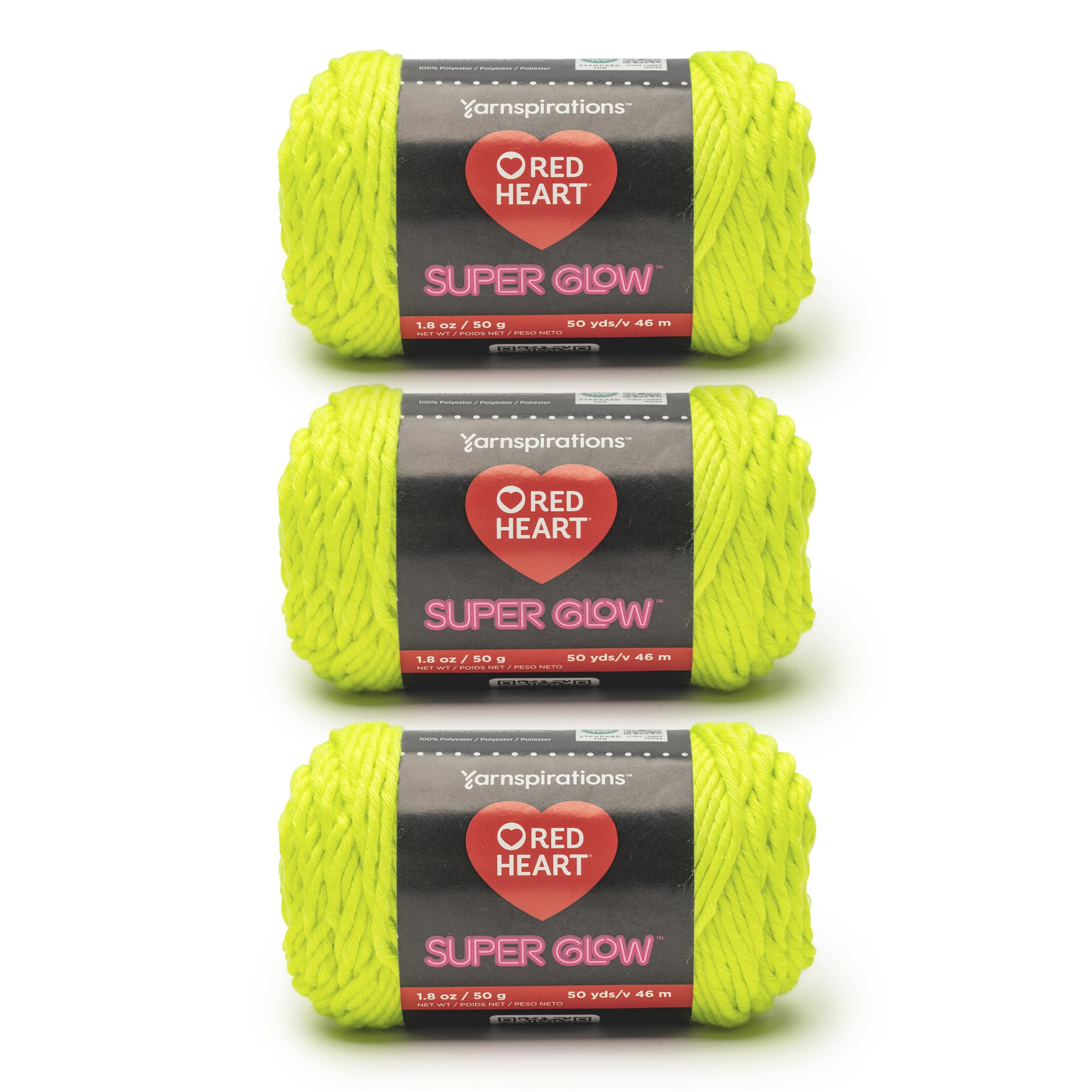 Red Heart Super Glow Aurora Yellow Yarn - 3 Pack of 1.8oz/50g - 100% Polyester - #4 Worsted (Medium) - 50 Yards - Knitting/Croch