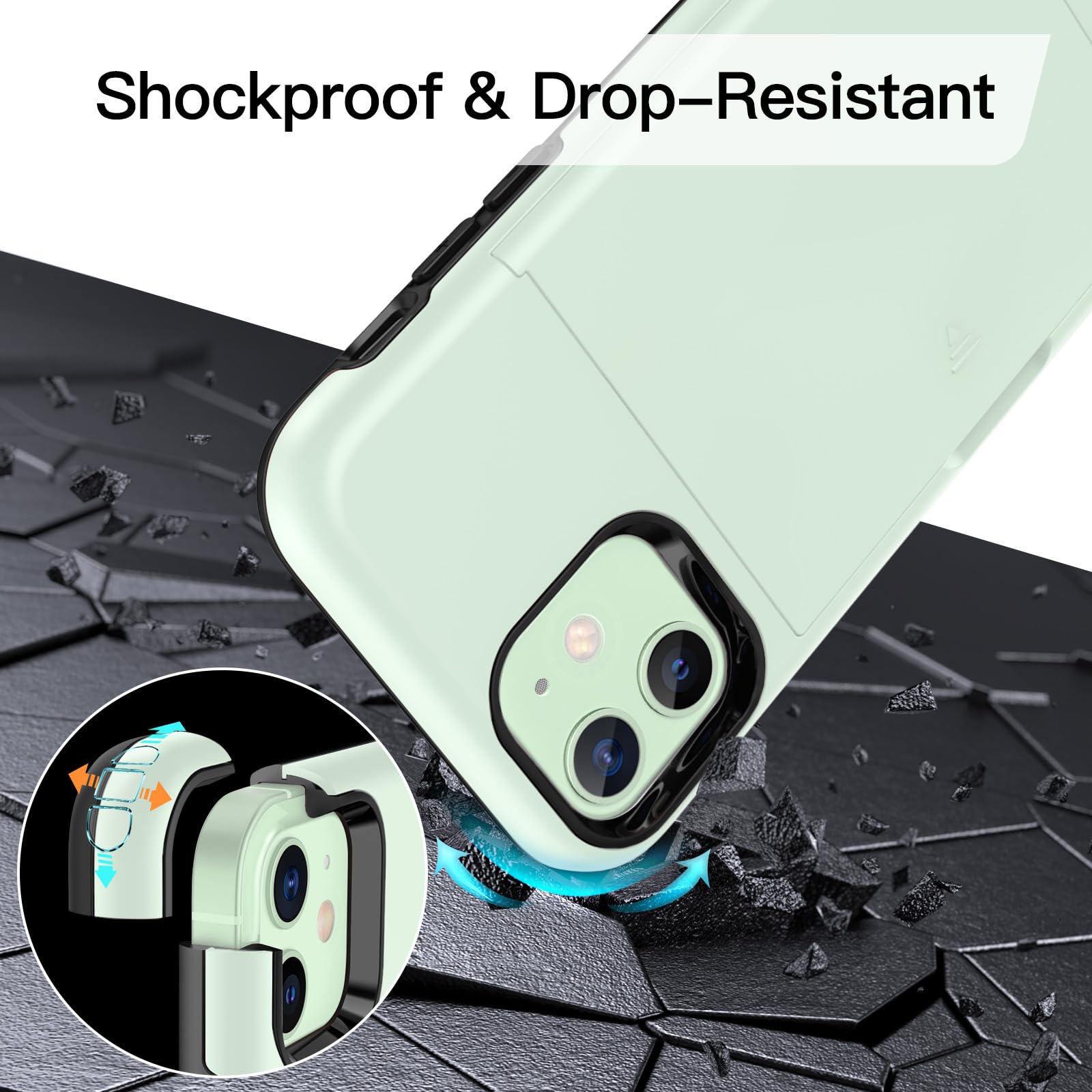 Jetech Wallet Case For Iphone 12/12 Pro 6.1-Inch With Card Holder, Dual Layer Shockproof Protective Phone Cover, Sliding Hidden