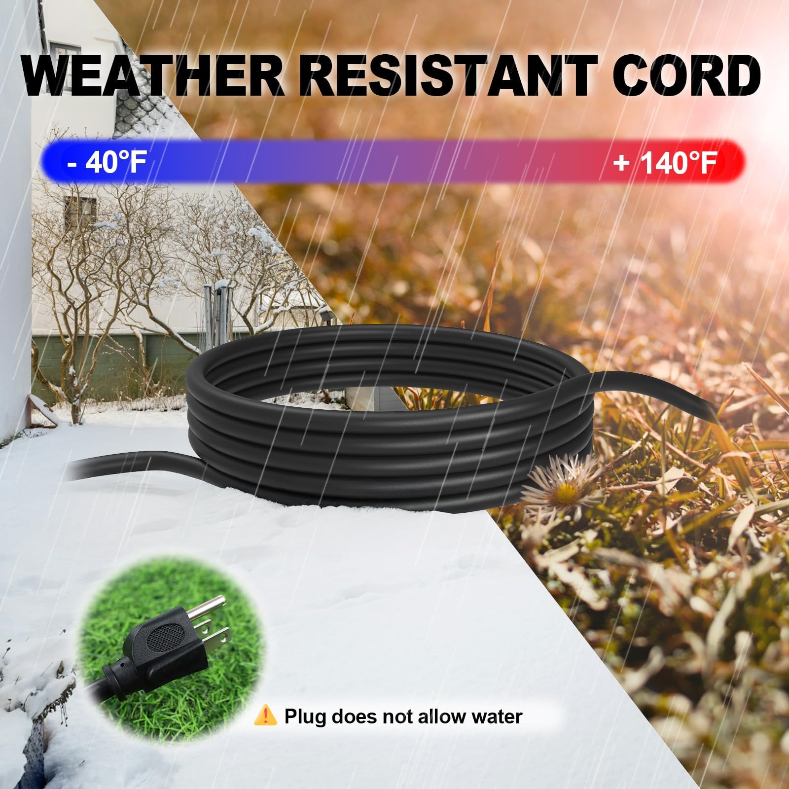 Ep 25 Ft Outdoor Extension Cord With 3 Electrical Power Outlets   16/3 Sjtw Black Cable With 3 Prong Grounded Plug For Safety Gr