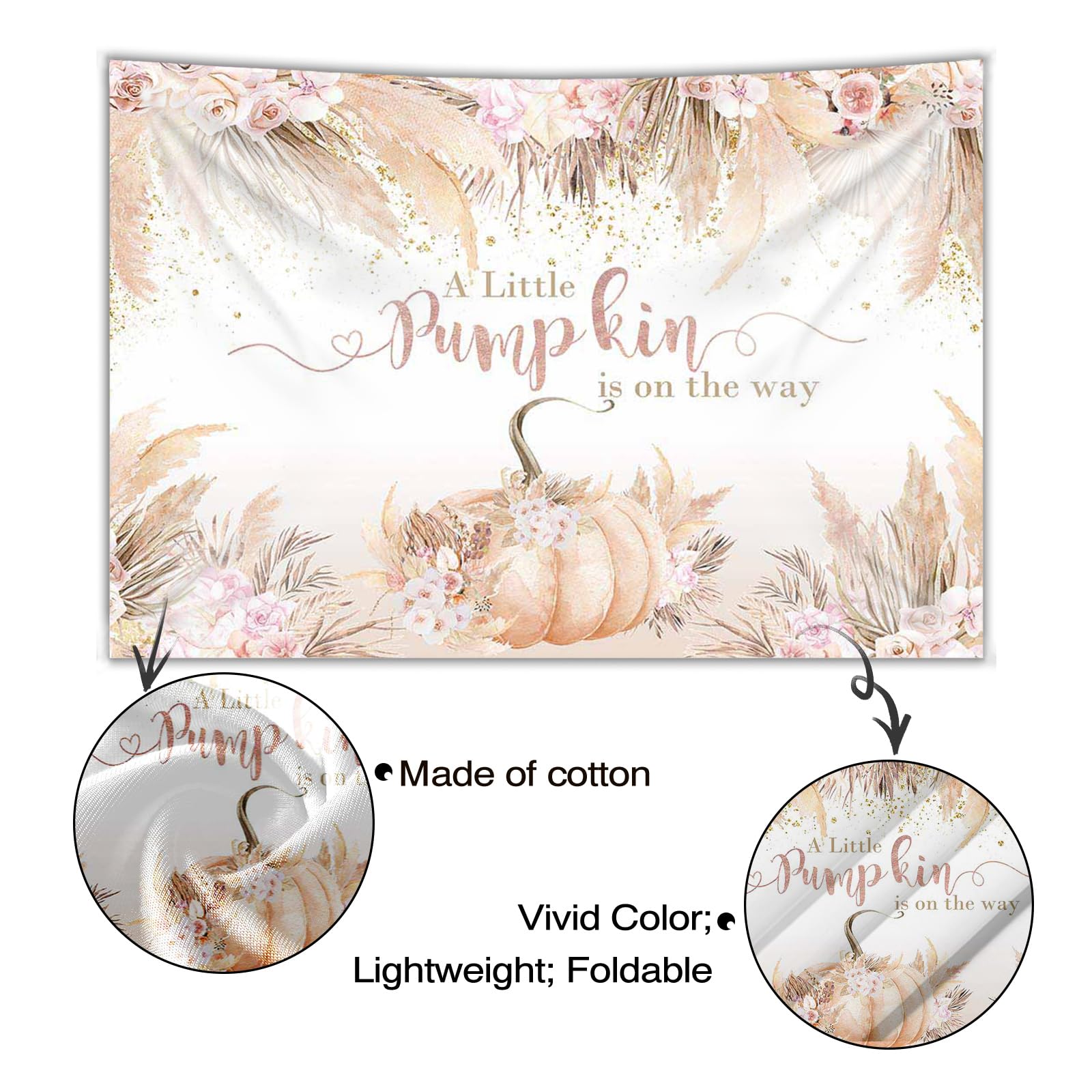 Mocsicka Boho Pumpkin Baby Shower Backdrop For Girl 7X5Ft Fall Pink Floral Little Pumpkin Baby Shower Decorations A Little Pumpk