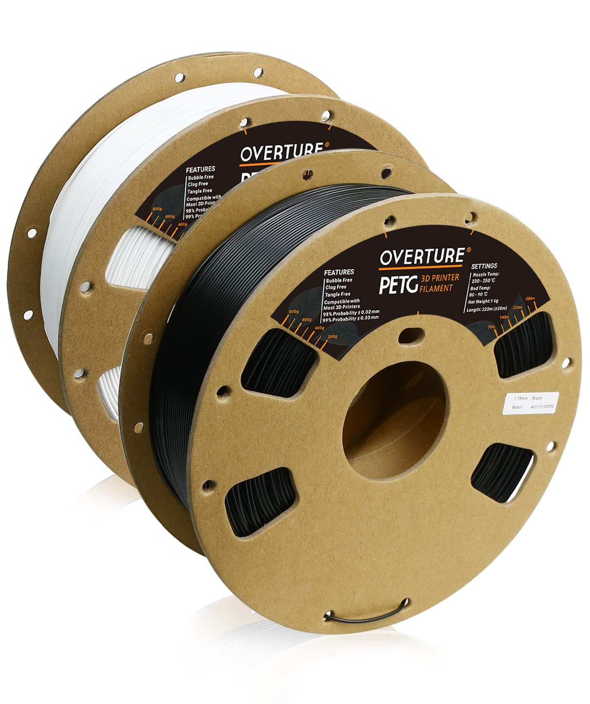 Overture Petg Filament 1.75Mm, 3D Printer Filament, 2Kg Filament (4.4Lbs), Dimensional Accuracy 99% Probability +/  0.03 Mm, Fit