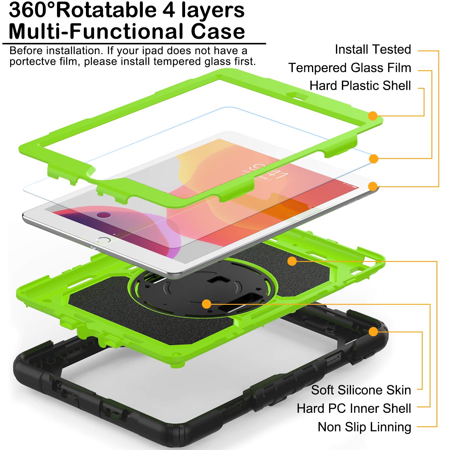 Blosomeet Case For Ipad 9Th/8Th/7Th Generation 2021/2020/2019 10.2 Inch With Tempered Glass Screen Protector & Pencil Holder,Pro