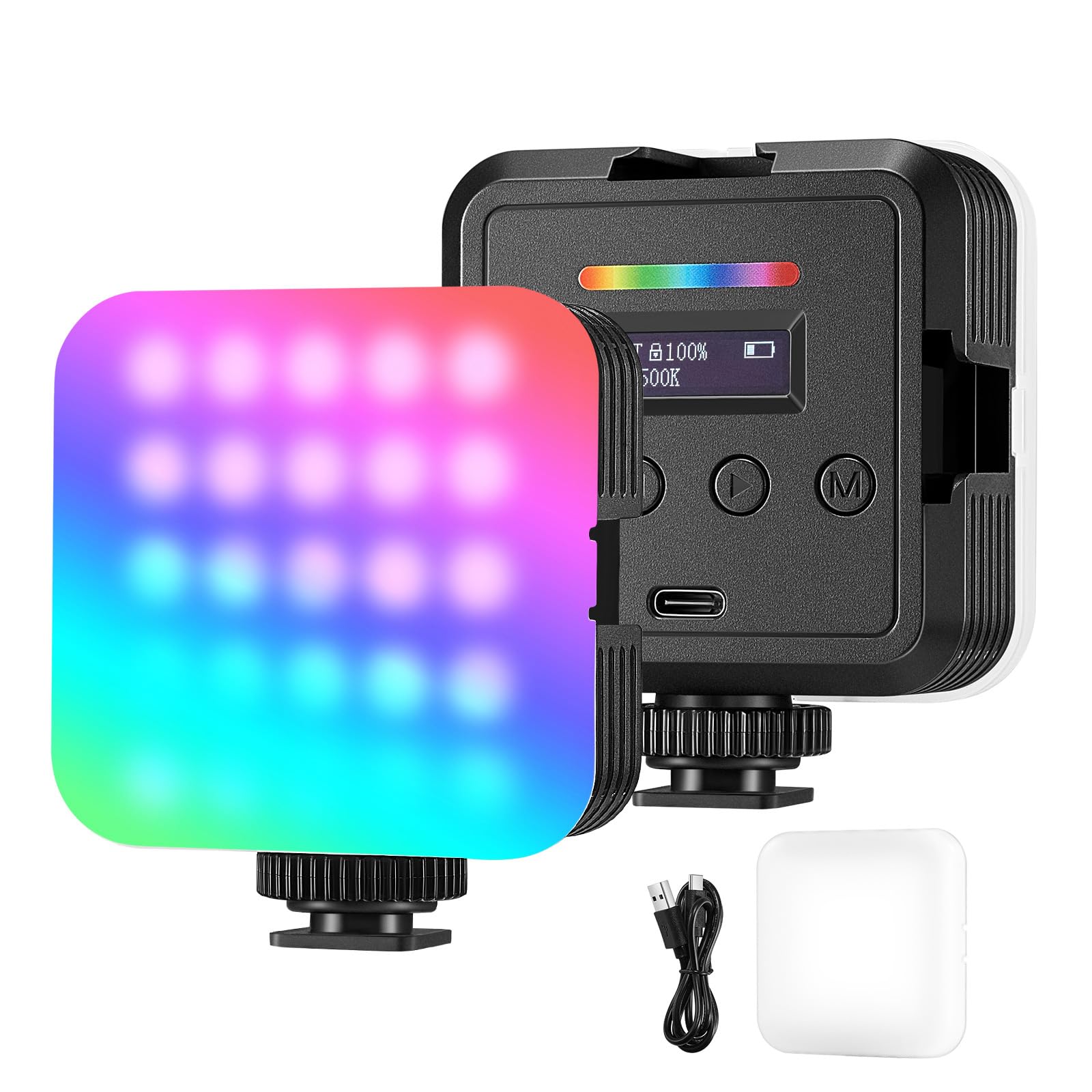 Neewer Magnetic Rgb Video Light, 360 Full Color Rgb61 Led Camera Light With 3 Cold Shoe Mounts/Cri 97+/20 Scene Modes/2500K 8500