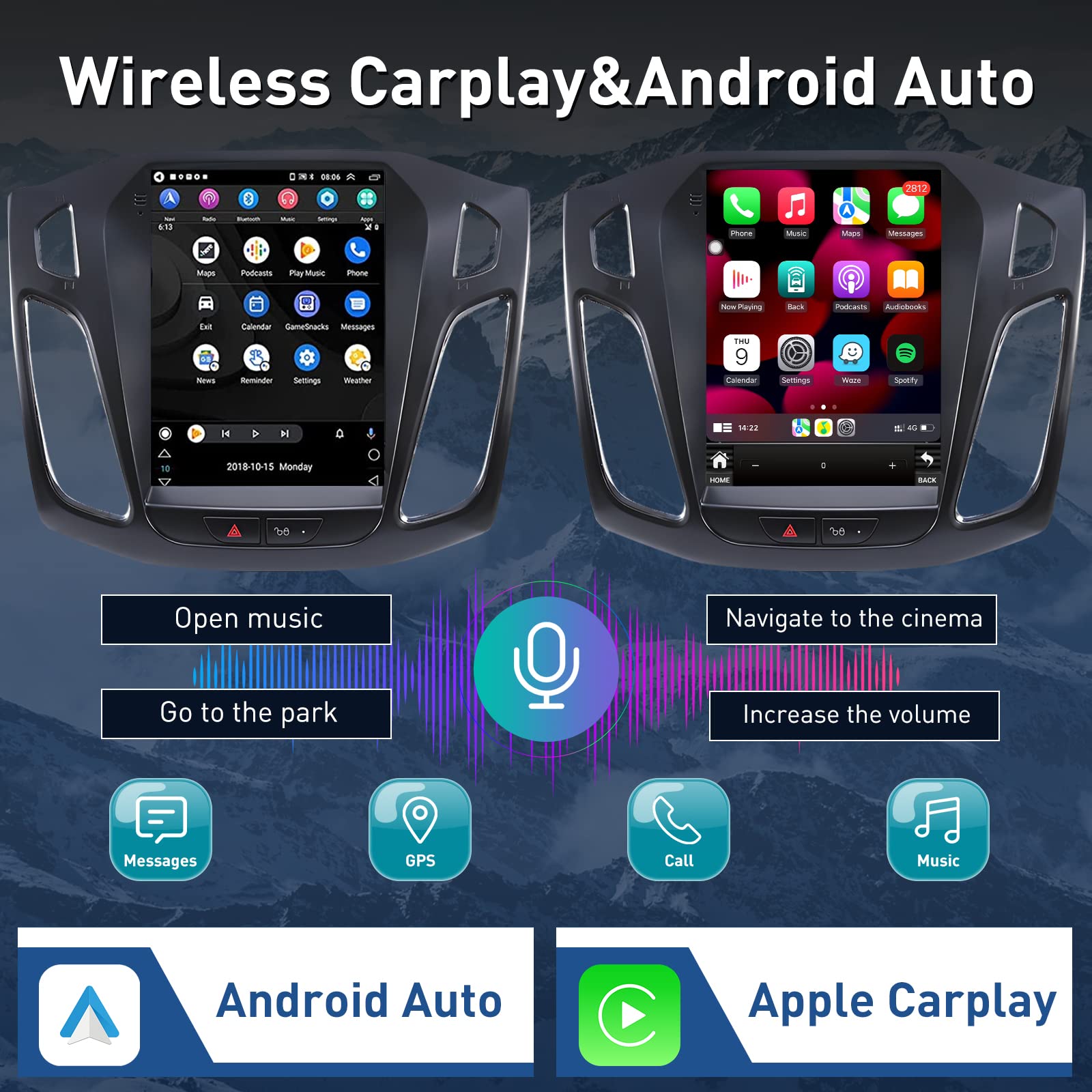 Ford Focus Car Stereo Radio 2012 2018 With Carplay/Android Auto, 10.4 Inch Ips Touch Screen Android 11 Car Radio With Gps Naviga