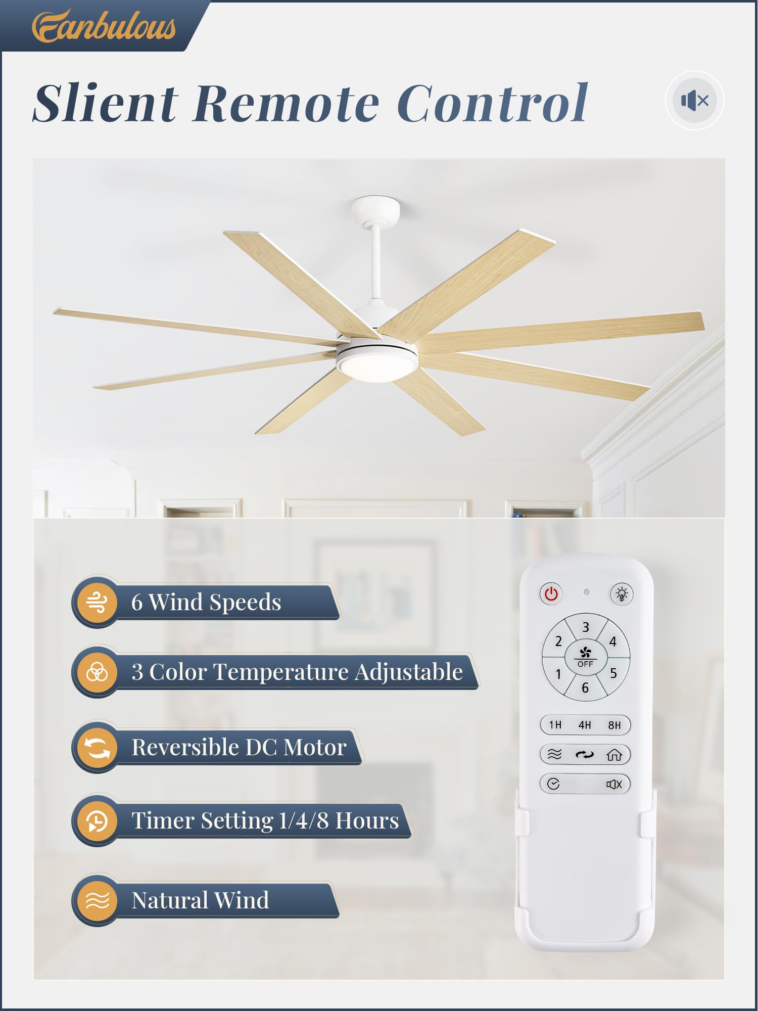Fanbulous Ceiling Fans With Lights, 72 Inch Large Ceiling Fan With Light And Remote, Outdoor White Ceiling Fan For Living Room P
