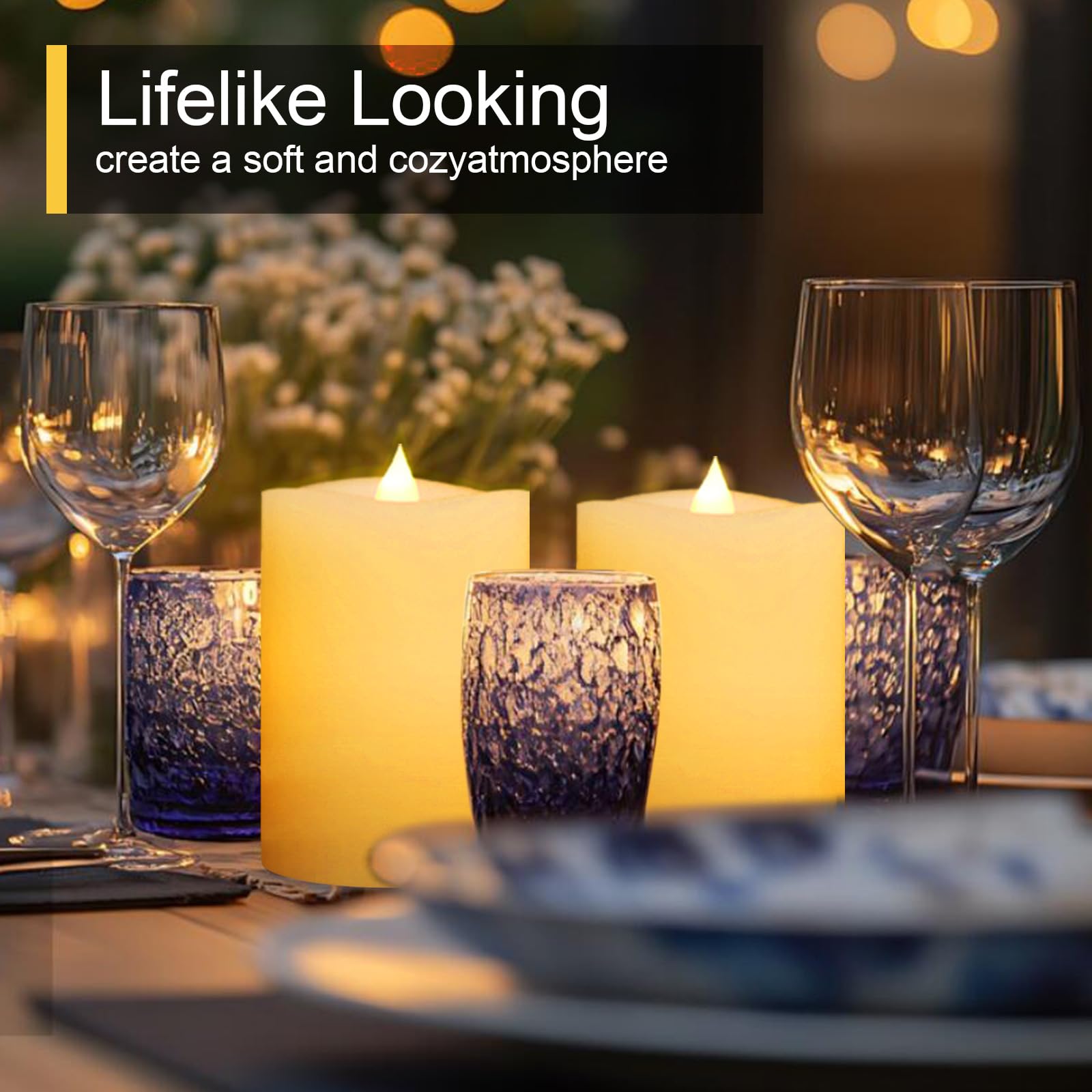 Genwelled Life Plus 3X4 Flameless Candles With Remote Set Of 2, 4 Inch Battery Candles Flickering With Timer, Led Pillar Candle
