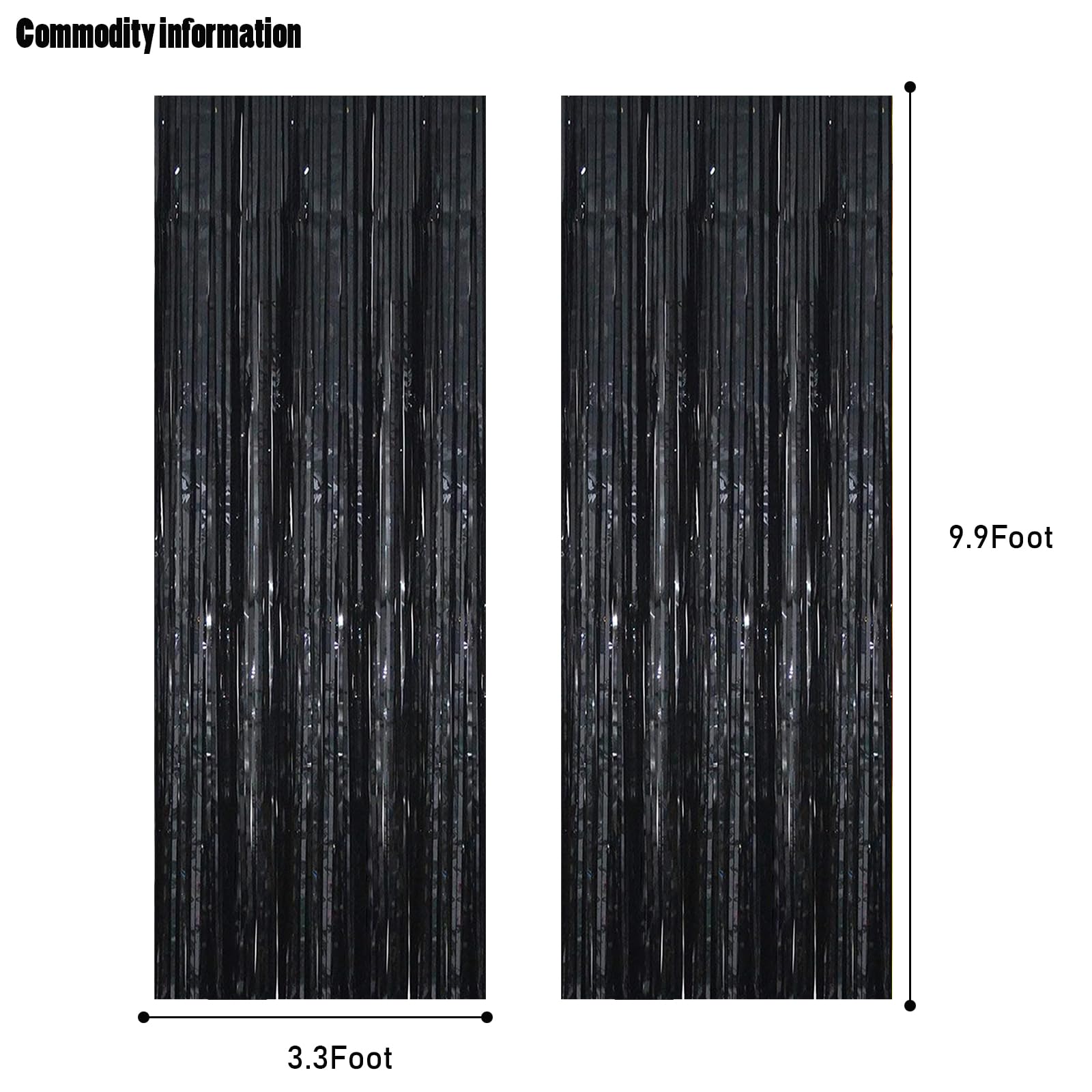 Canrevel 2 Pack 3.3X8.2 Feet Black Foil Fringe Backdrop Curtains, Tinsel Streamers Birthday Party Decorations, Fringe Backdrop F