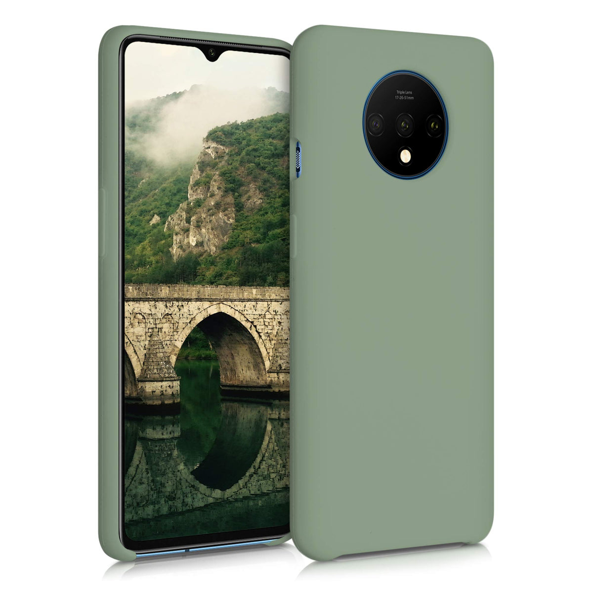 Kwmobile Case Compatible With Oneplus 7T Case   Tpu Silicone Phone Cover With Soft Finish   Gray Green