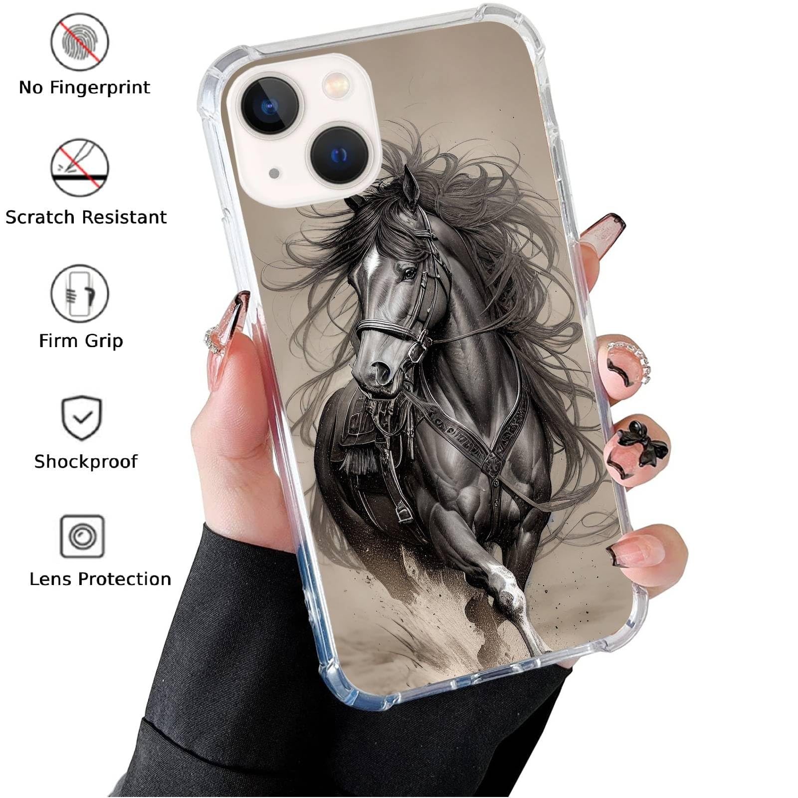 Wizeyake Cool Horse Phone Case Compatible With Iphone 14, A Robust Horse Animal Painting Case For Trendy Cool Girl Boy,Silicone