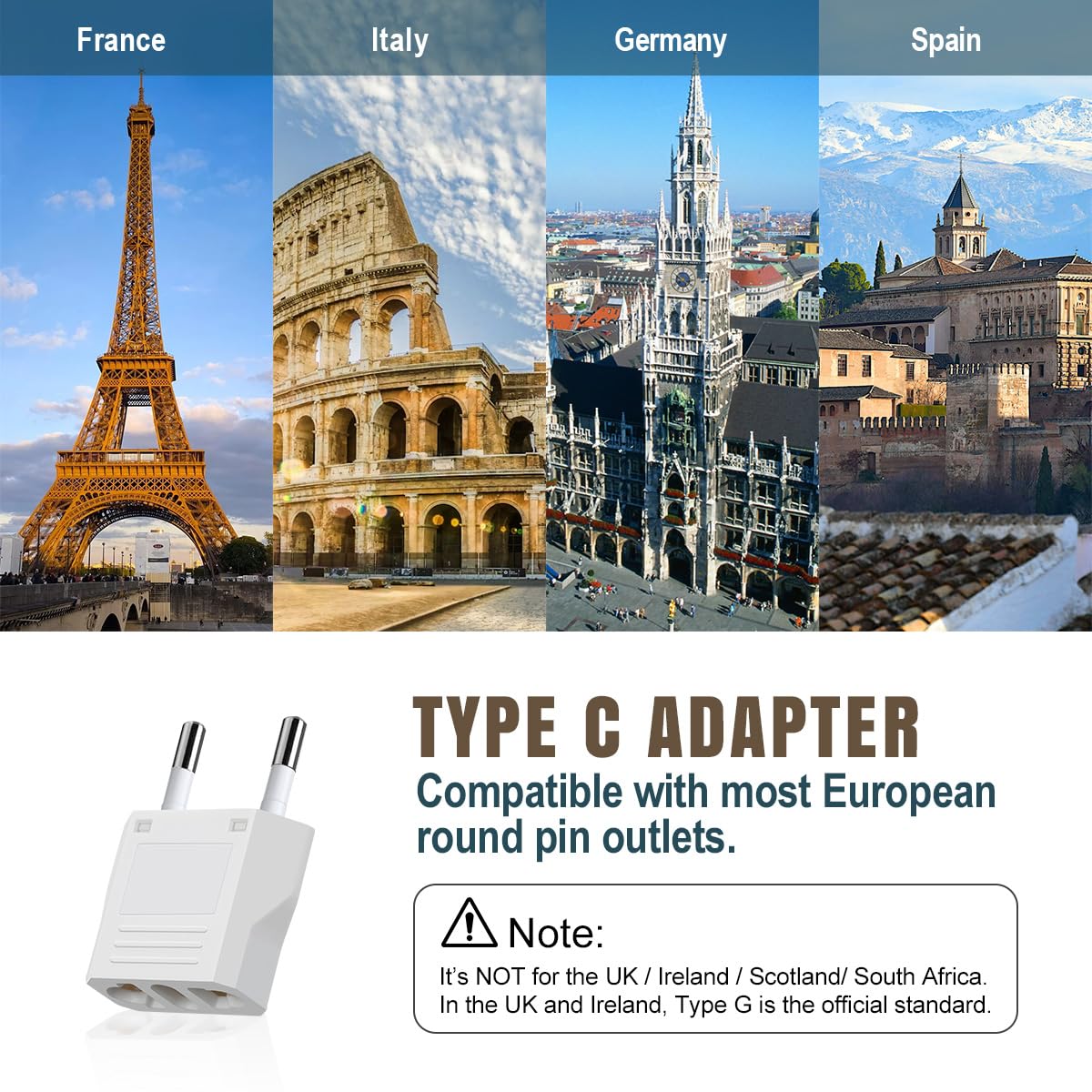 Lenink 6 Packs Us To Europe Plug Adapter, Type C Travel Adapter, Fireproof Portable European Power Converter Plug For Usa To Eu