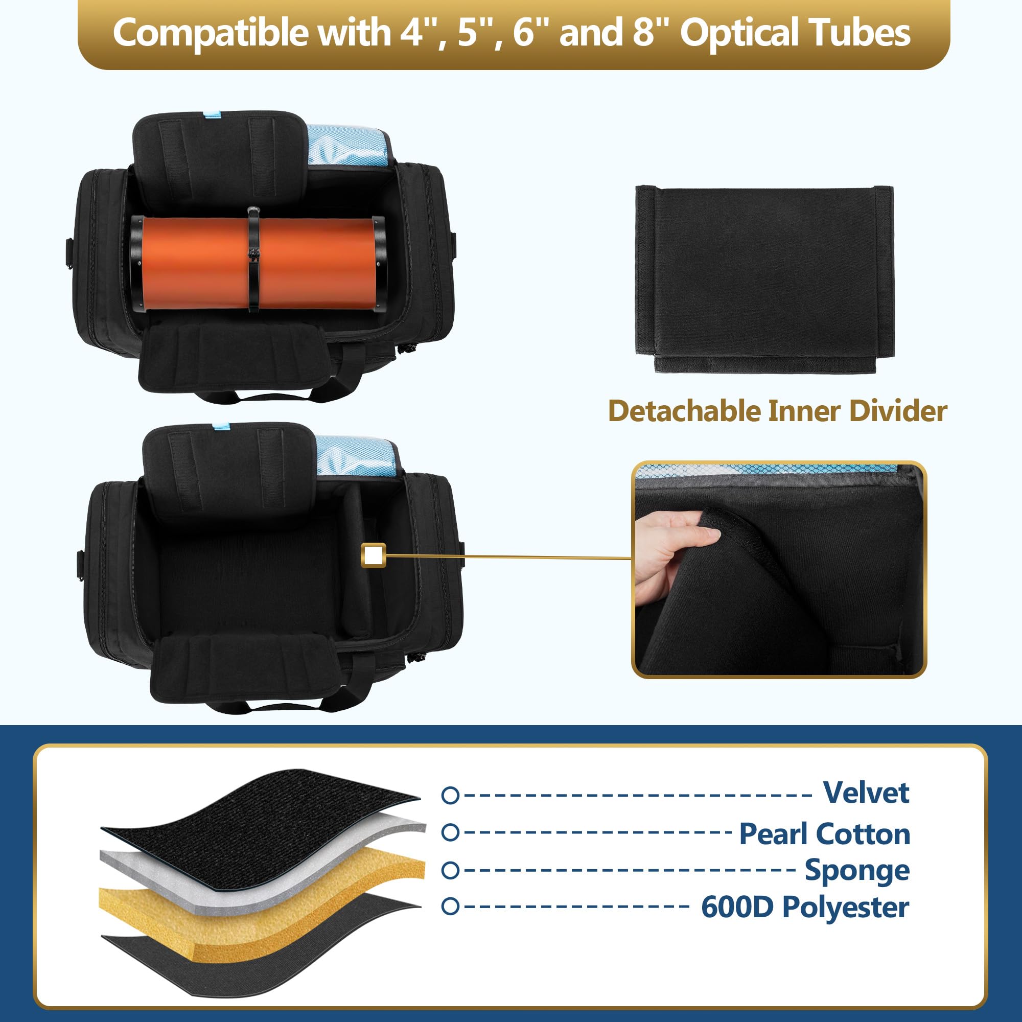 Samdew Telescope Tube Bag Compatible With Celestron 4'', 5'', 6'' And 8'' Optical Tubes, Telescope Carrying Case Compatible With