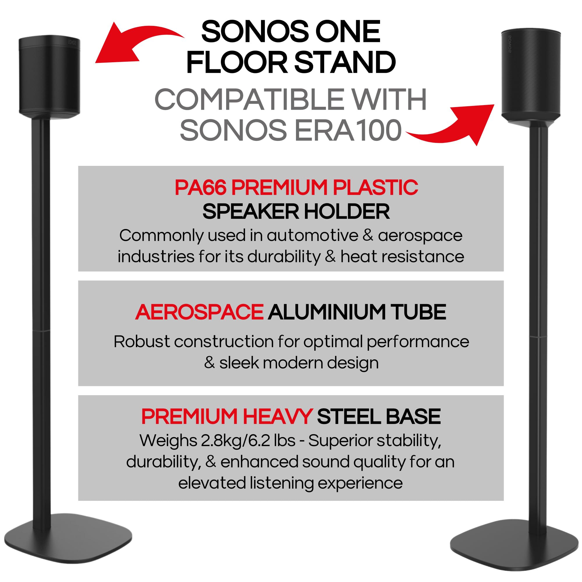 One Floor Stand Twin Pack (2Pcs), Black | Compatible With Sonos One, Play:1, One Gen 2, One Sl | Future Proof Design Also Compat