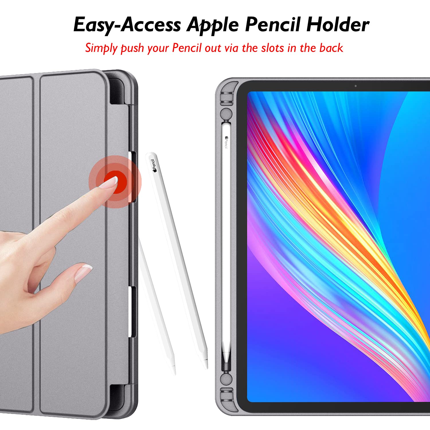 Imieet New Ipad Pro 12.9 Case 2022(6Th Gen)/2021(5Th Gen) With Pencil Holder [Support Ipad 2Nd Pencil Charging/Pair],Trifold Stand Smart Case With Soft Tpu Back,Auto Wake/Sleep(Silver Gray)