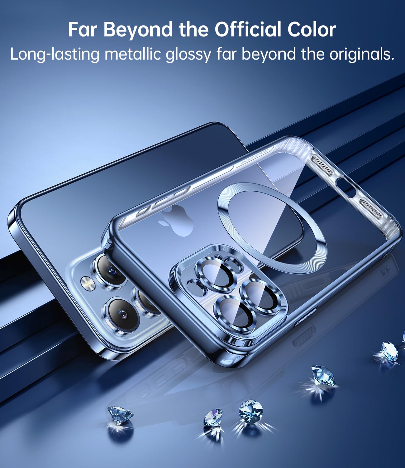 Jueshituo Magnetic Blue Titanium For Iphone 15 Pro Case With Full Camera Protection [No.1 Strong N56 Magnets] [Military Grade Dr