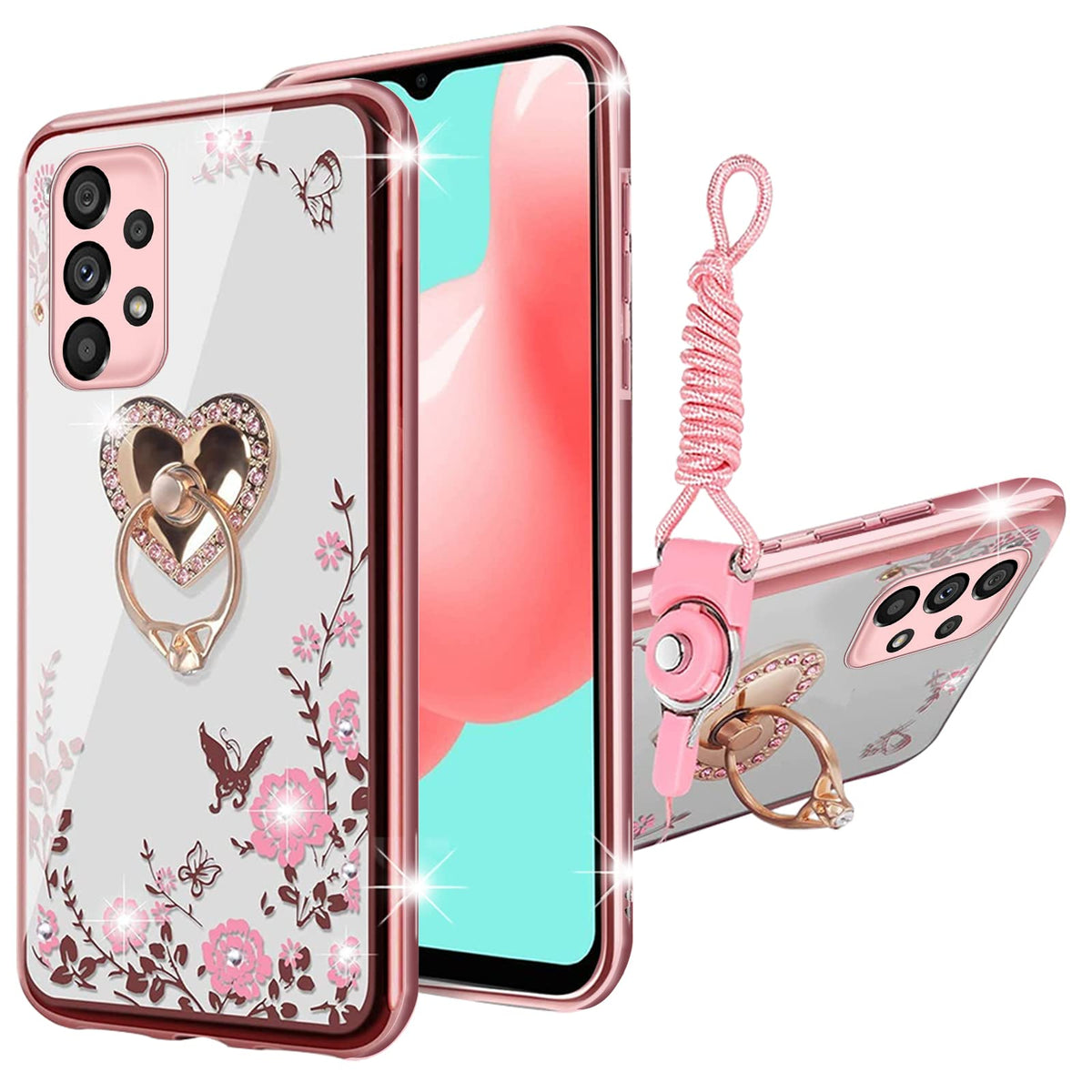For Samsung Galaxy A53 Case, A53 5G Case For Women Glitter Crystal Butterfly Heart Floral Soft Tpu Luxury Bling Cute Protective