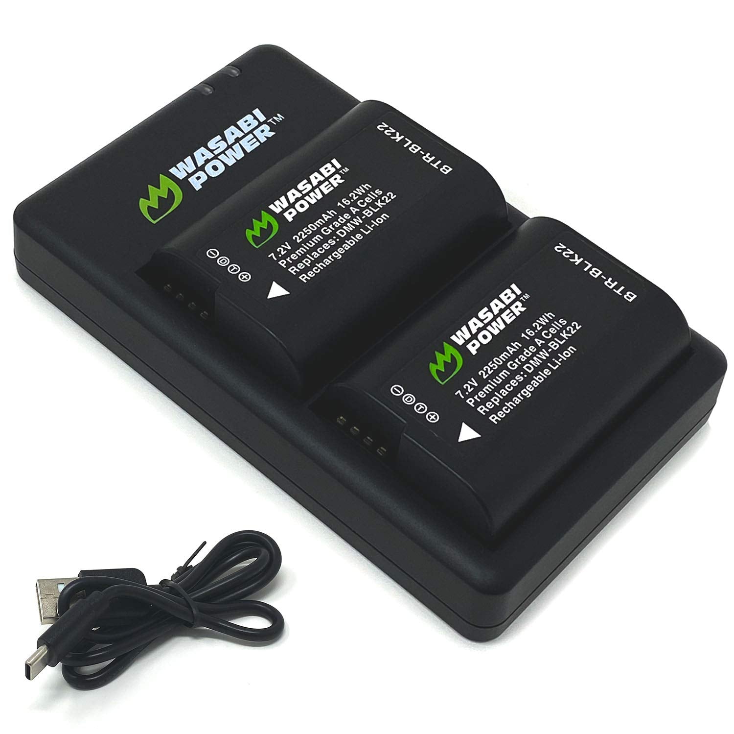 Wasabi Power Battery (2 Pack) And Usb C Dual Battery Charger For Panasonic Dmw Blk22 And Panasonic Lumix Dc S9, Dc G9 Iidc S5, D